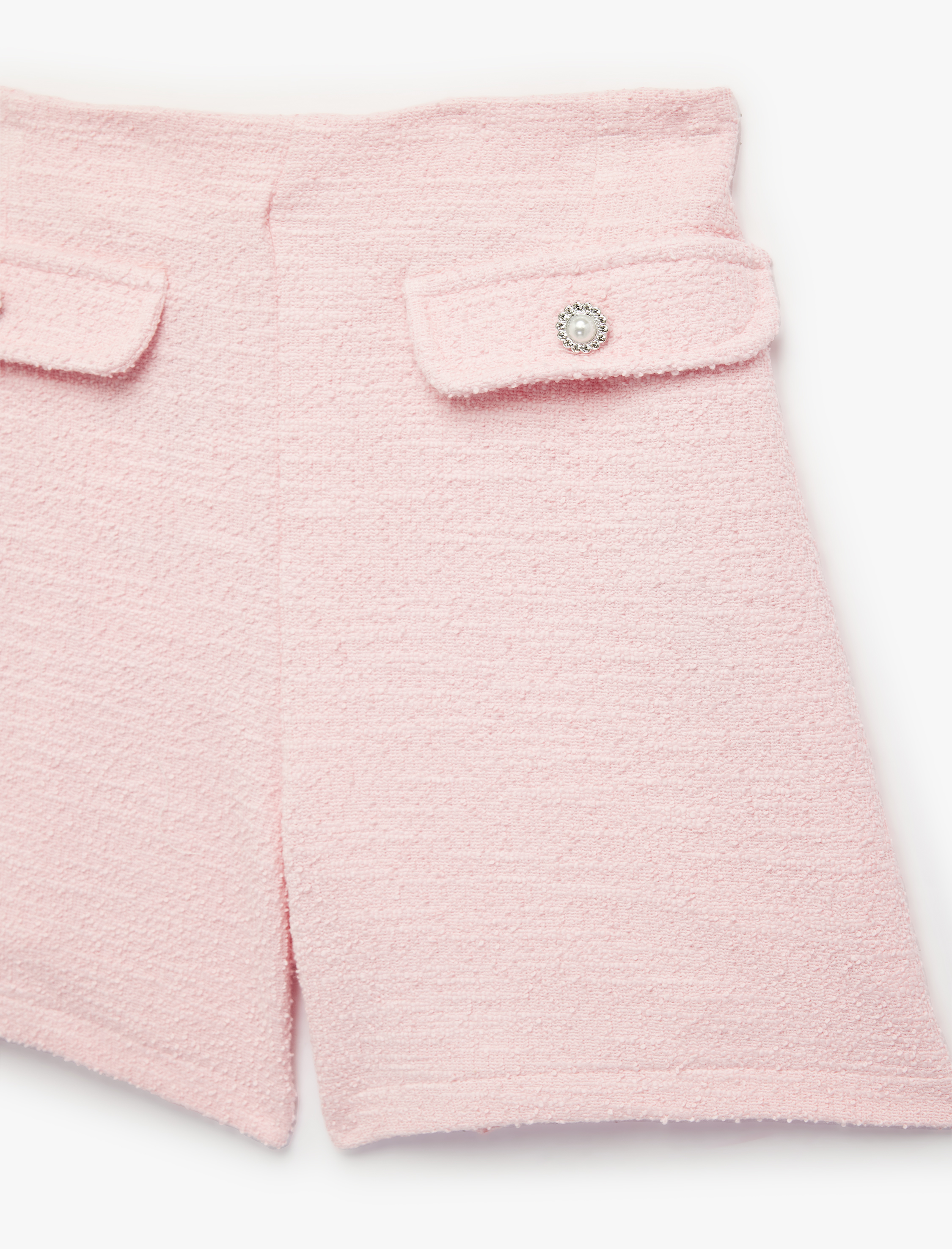  Kız Çocuk Beli Lastikli Kapaklı Cep Detaylı Tüvit Şort