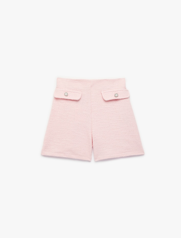 Kız Çocuk Beli Lastikli Kapaklı Cep Detaylı Tüvit Şort