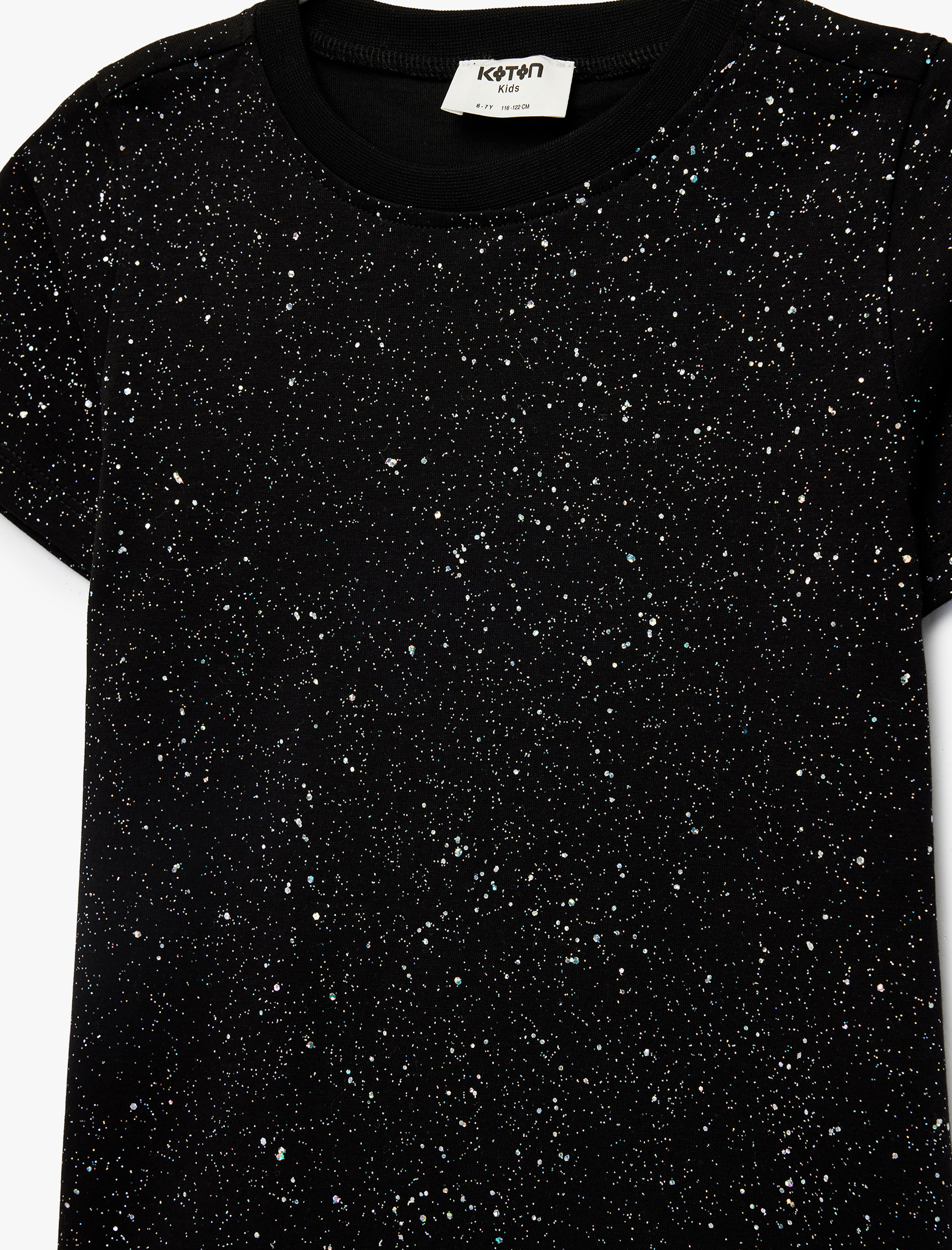  Kız Çocuk Sim Detaylı Bisiklet Yaka Kısa Kollu Pamuklu Tişört