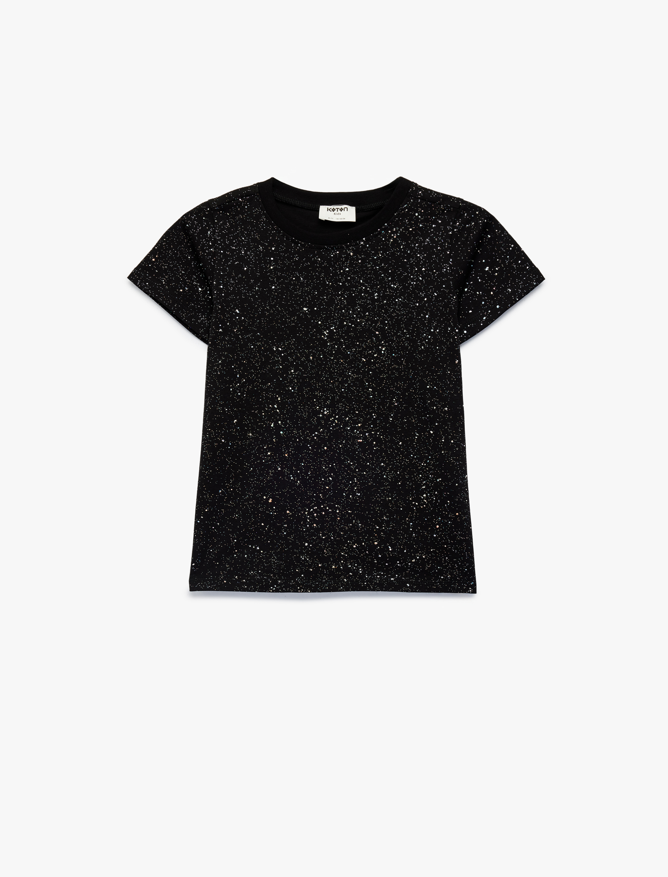  Kız Çocuk Sim Detaylı Bisiklet Yaka Kısa Kollu Pamuklu Tişört