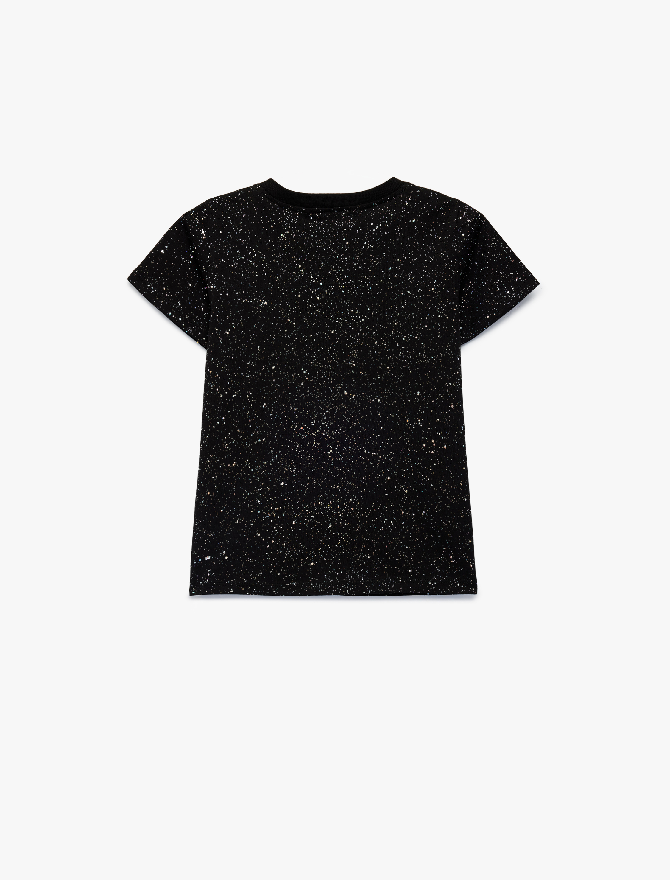  Kız Çocuk Sim Detaylı Bisiklet Yaka Kısa Kollu Pamuklu Tişört