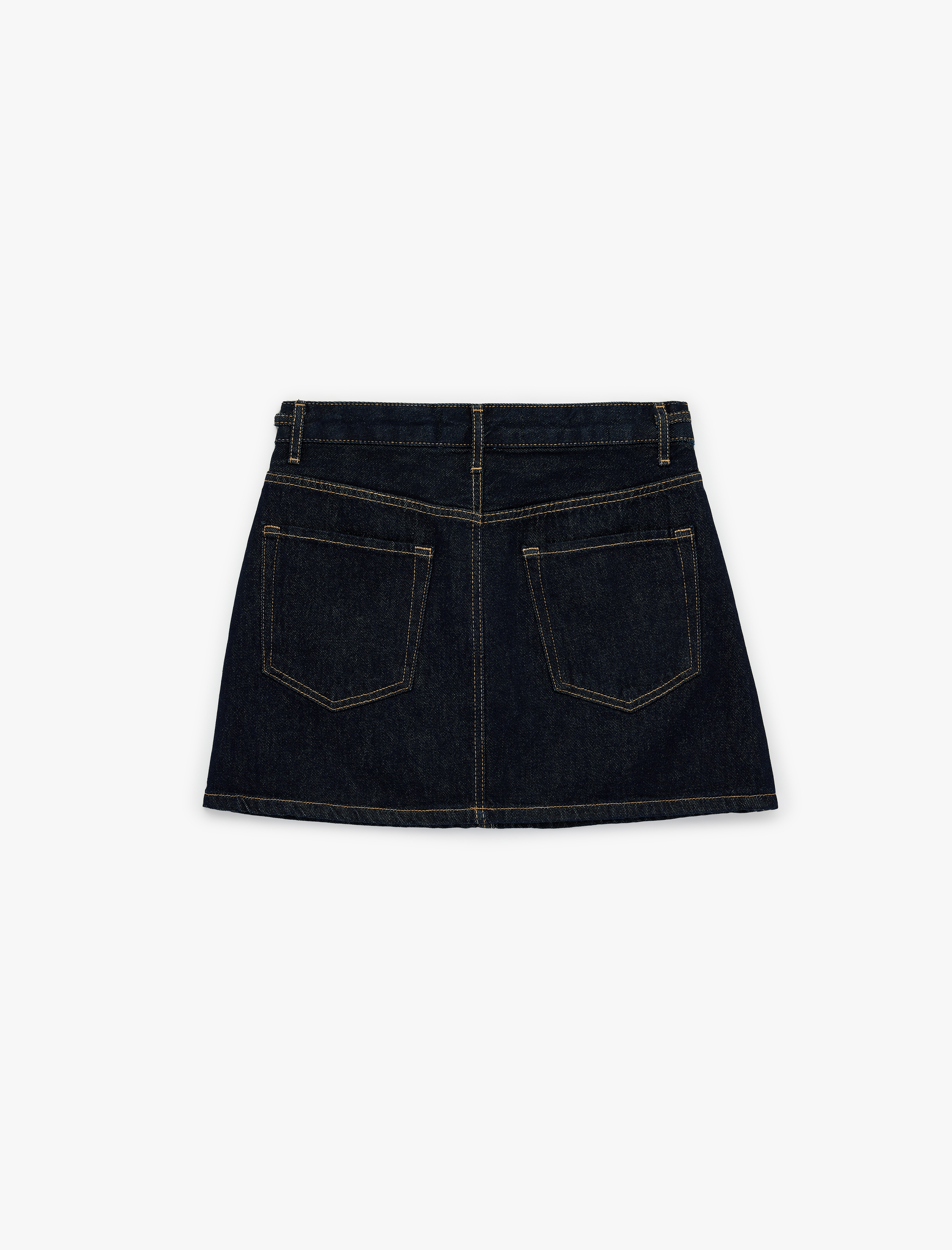   A Kesim Zincir Kemer Detaylı Mini Denim Etek