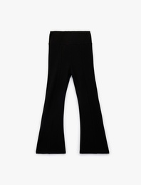 Beli Lastikli Viskon Karışımlı Slim Fit İspanyol Paça Tayt