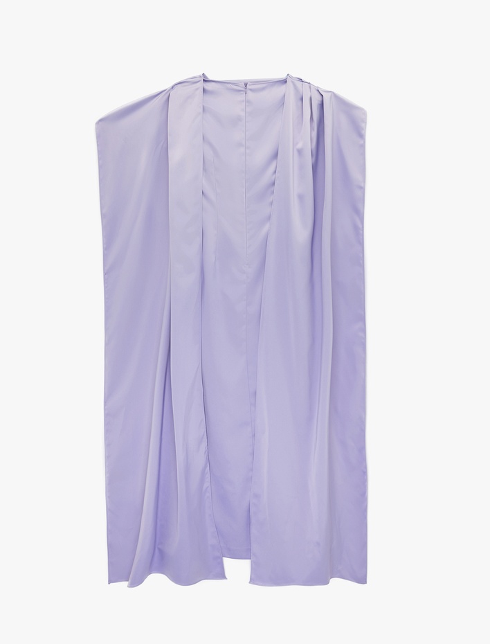  Düz Kesim Kısa Kollu Kayık Yaka Uzun Saten Abiye Elbise