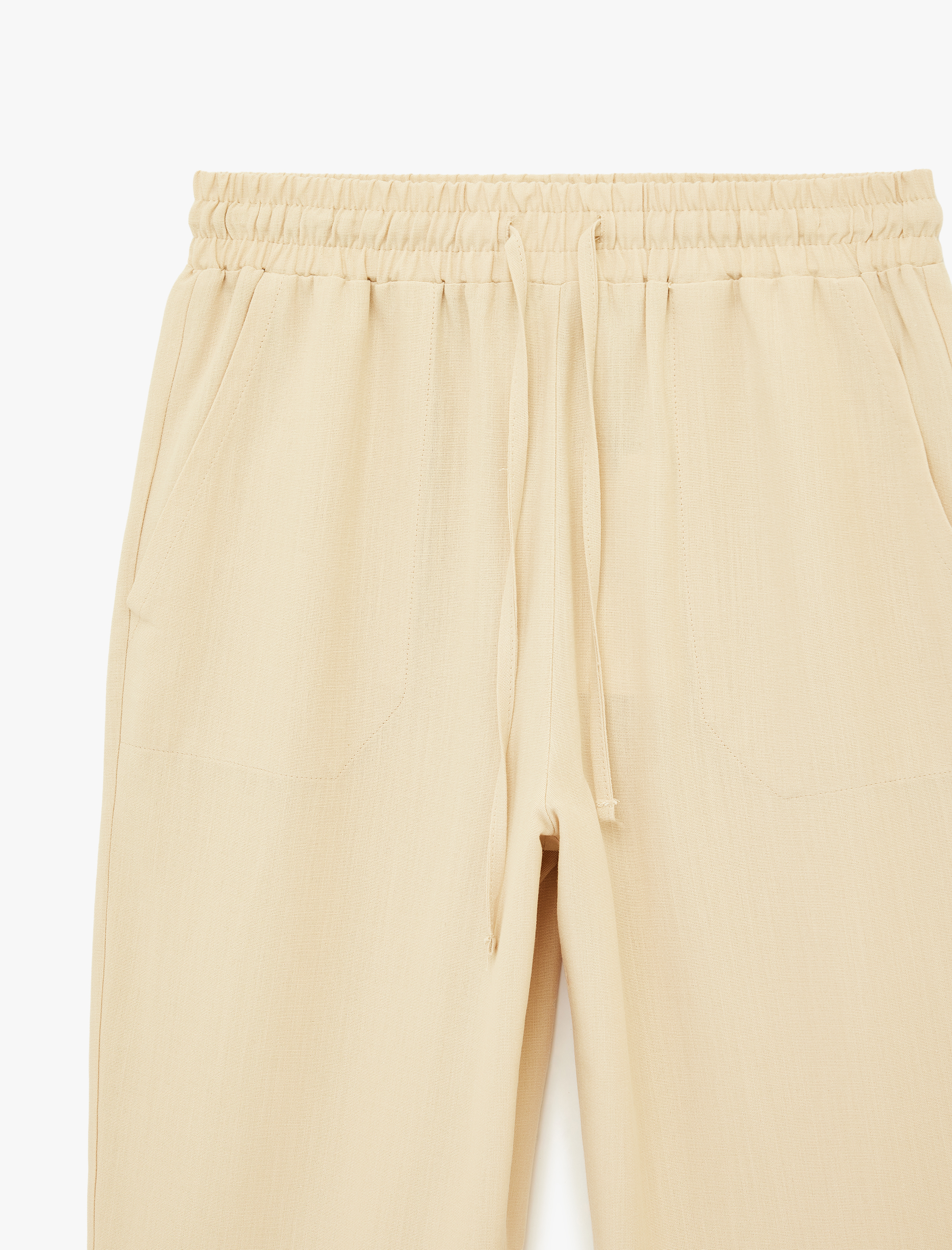   Keten Görünümlü Beli Bağcıklı Cepli Havuç Pantolon