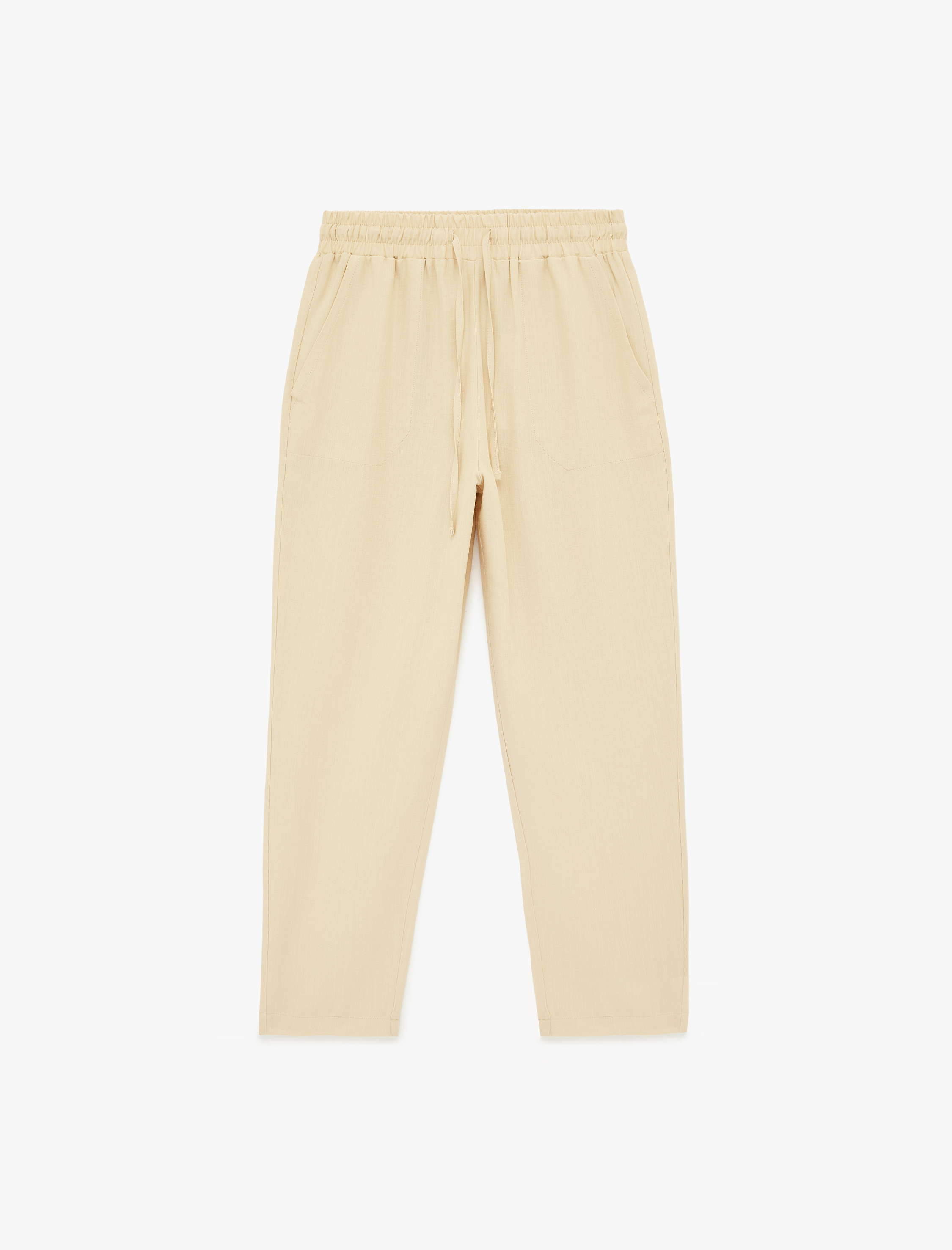   Keten Görünümlü Beli Bağcıklı Cepli Havuç Pantolon