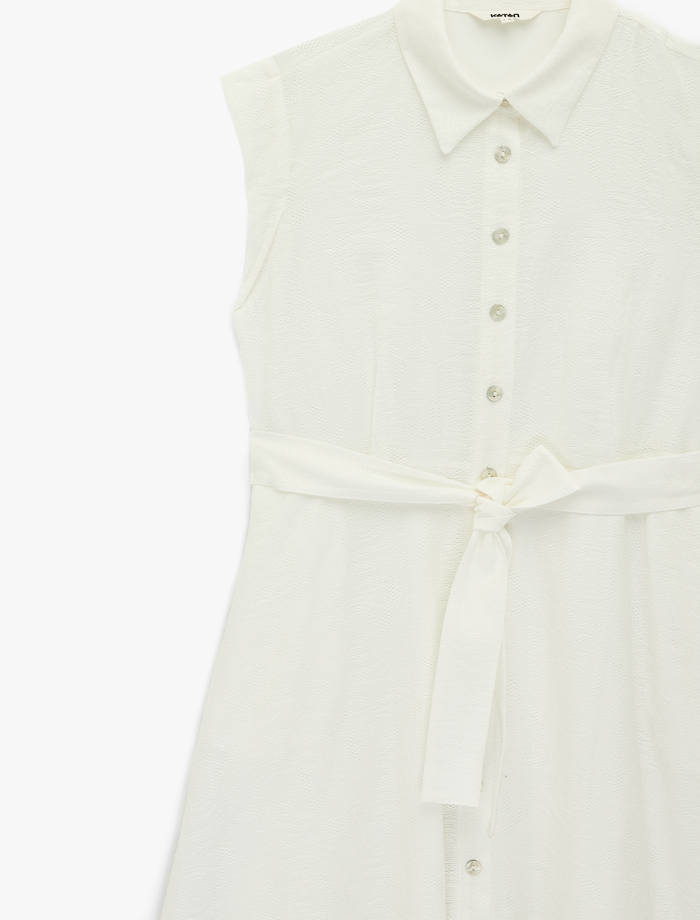   Viskon Kumaş Düğmeli Kuşak Detaylı Kolsuz Uzun Gömlek Elbise