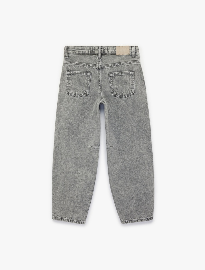 Kız Çocuk Pamuklu Cepli Balon Form Denim Pantolon