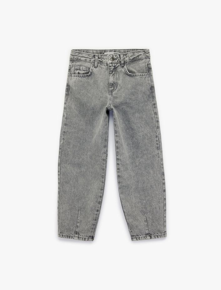 Kız Çocuk Pamuklu Cepli Balon Form Denim Pantolon