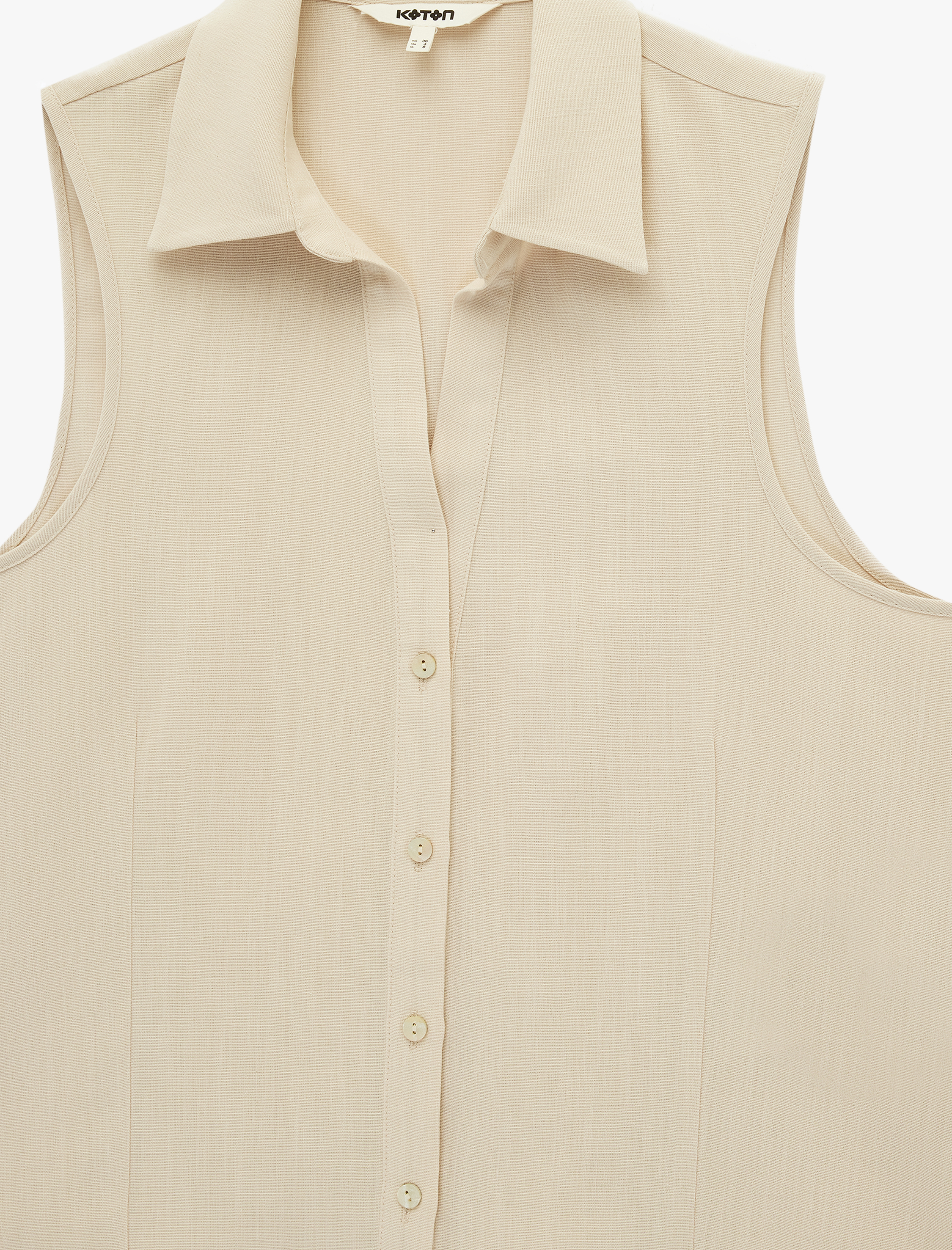   Keten Görünümlü Düğmeli Kolsuz Gömlek