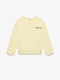 Pamuklu Uzun Kollu Bisiklet Yaka Baskılı Sweatshirt