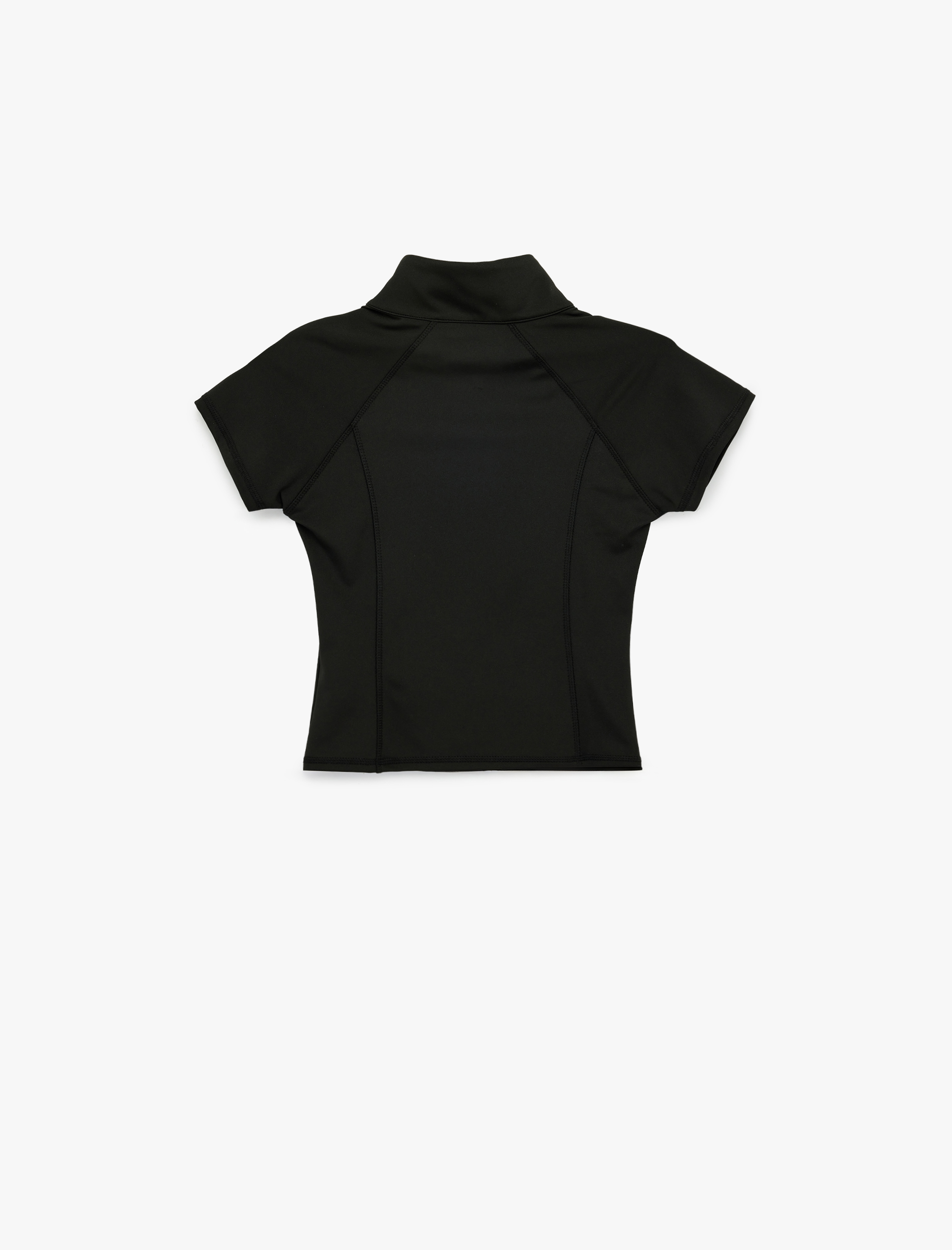   Dik Yaka Kısa Kollu Fermuarlı Slim Fit Spor Tişört