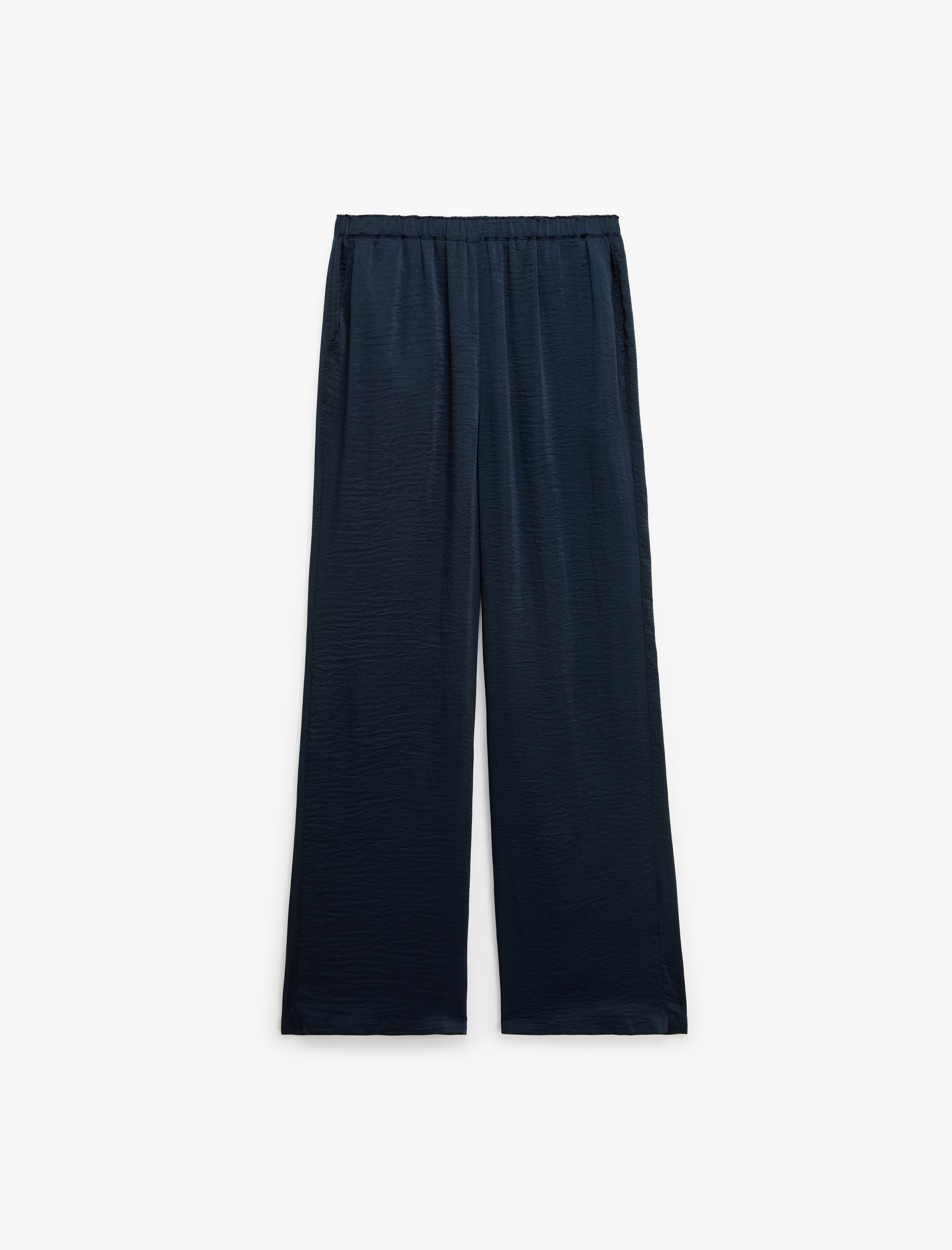  Aerobin Kumaş Beli Lastikli Cepli Geniş Paça Saten Pantolon