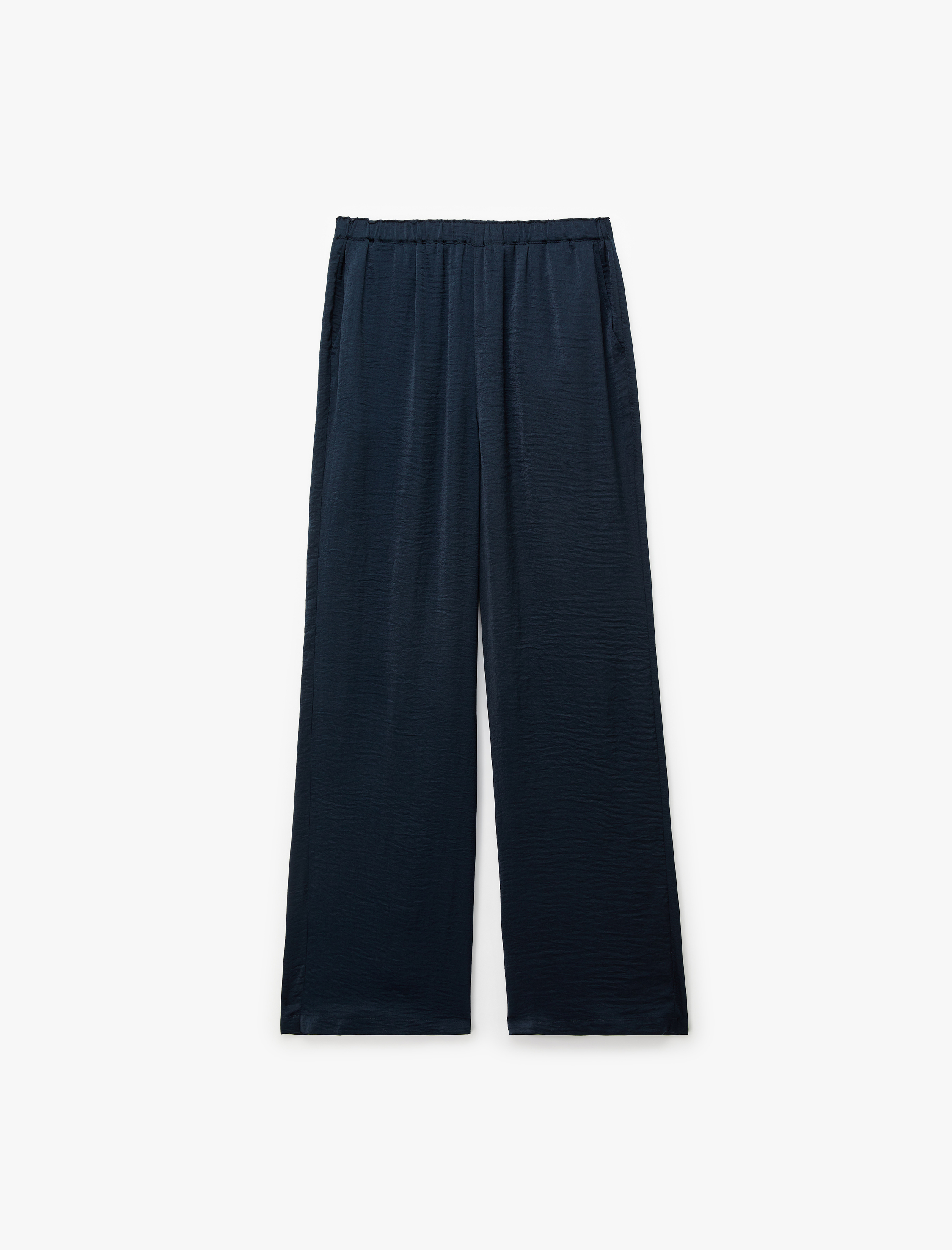  Aerobin Kumaş Beli Lastikli Cepli Geniş Paça Saten Pantolon