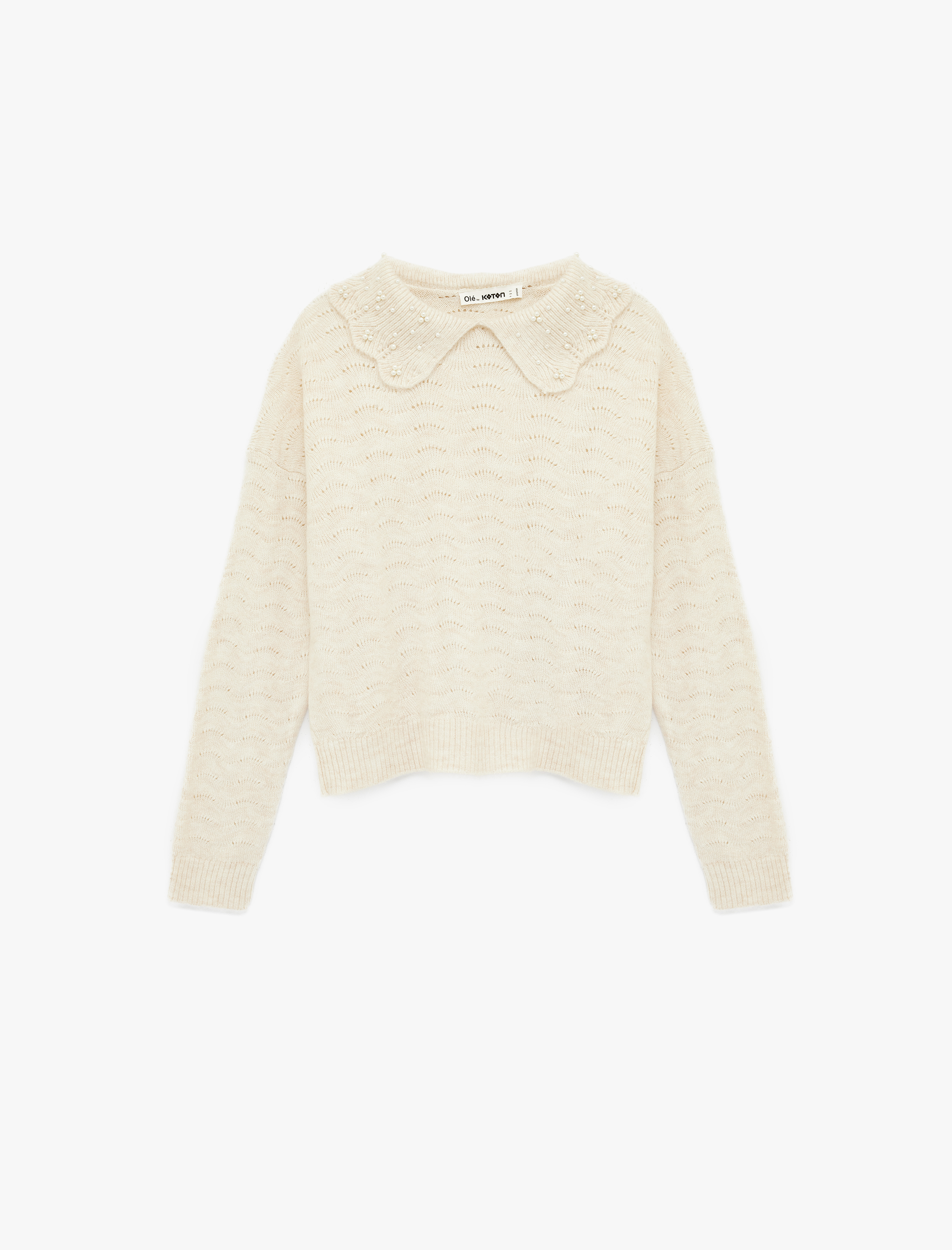   Bebe Yaka Uzun Kollu İnci Detaylı Triko Kazak