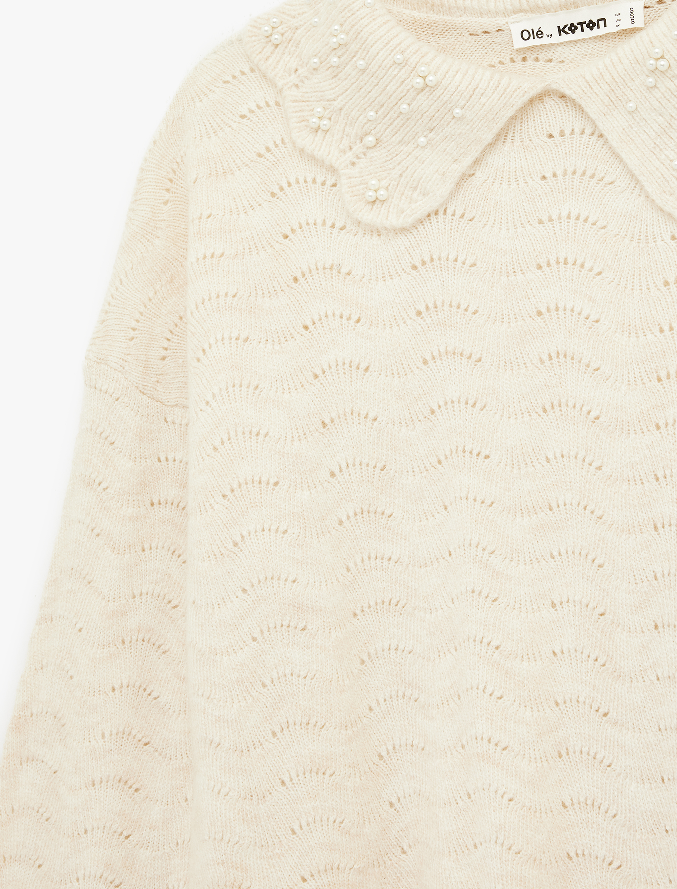   Bebe Yaka Uzun Kollu İnci Detaylı Triko Kazak
