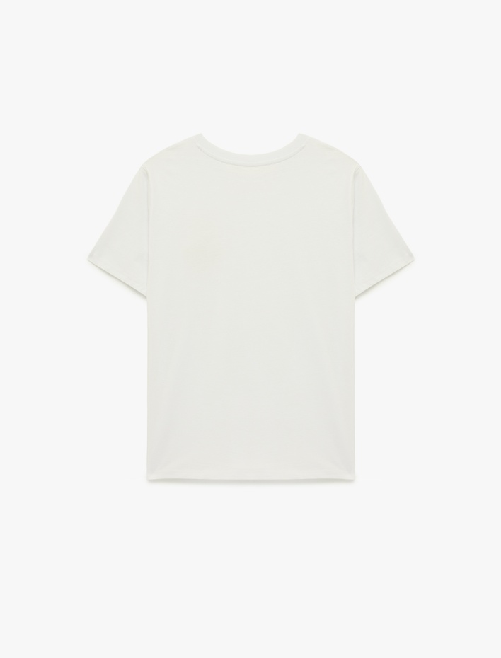  Pamuklu Kısa Kollu Bisiklet Yaka Ramen Baskı Detaylı Tişört