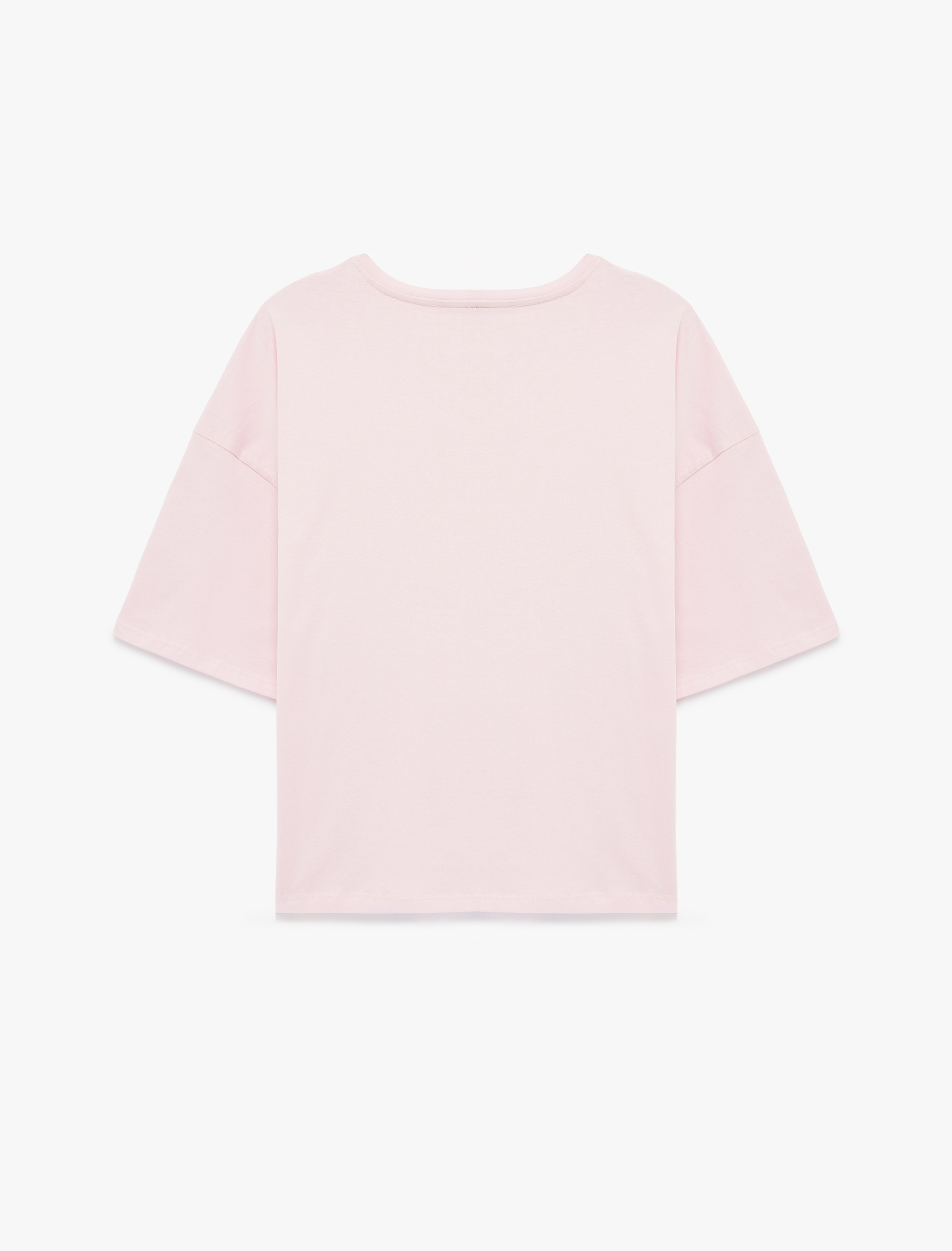   Kısa Kollu Bisiklet Yaka Pamuklu Taşlı Tişört