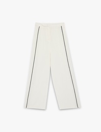 Viskon Kumaş Yandan Şerit Detaylı Yüksek Bel Geniş Paça Palazzo Pantolon