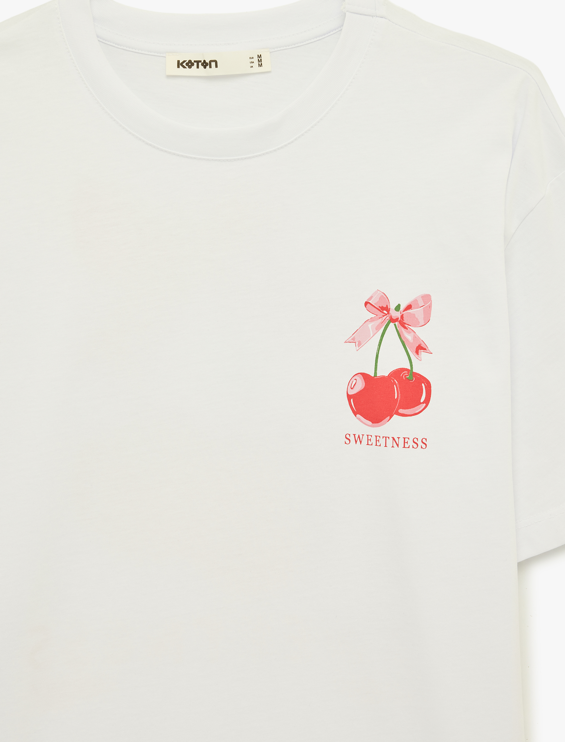   Pamuklu Kısa Kollu Bisiklet Yaka Arkası Kiraz Baskılı Tişört