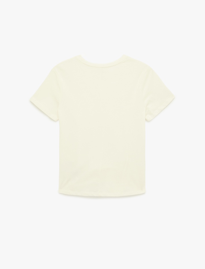  Metal Aksesuarlı Bisiklet Yaka Kısa Kollu Pamuklu Tişört