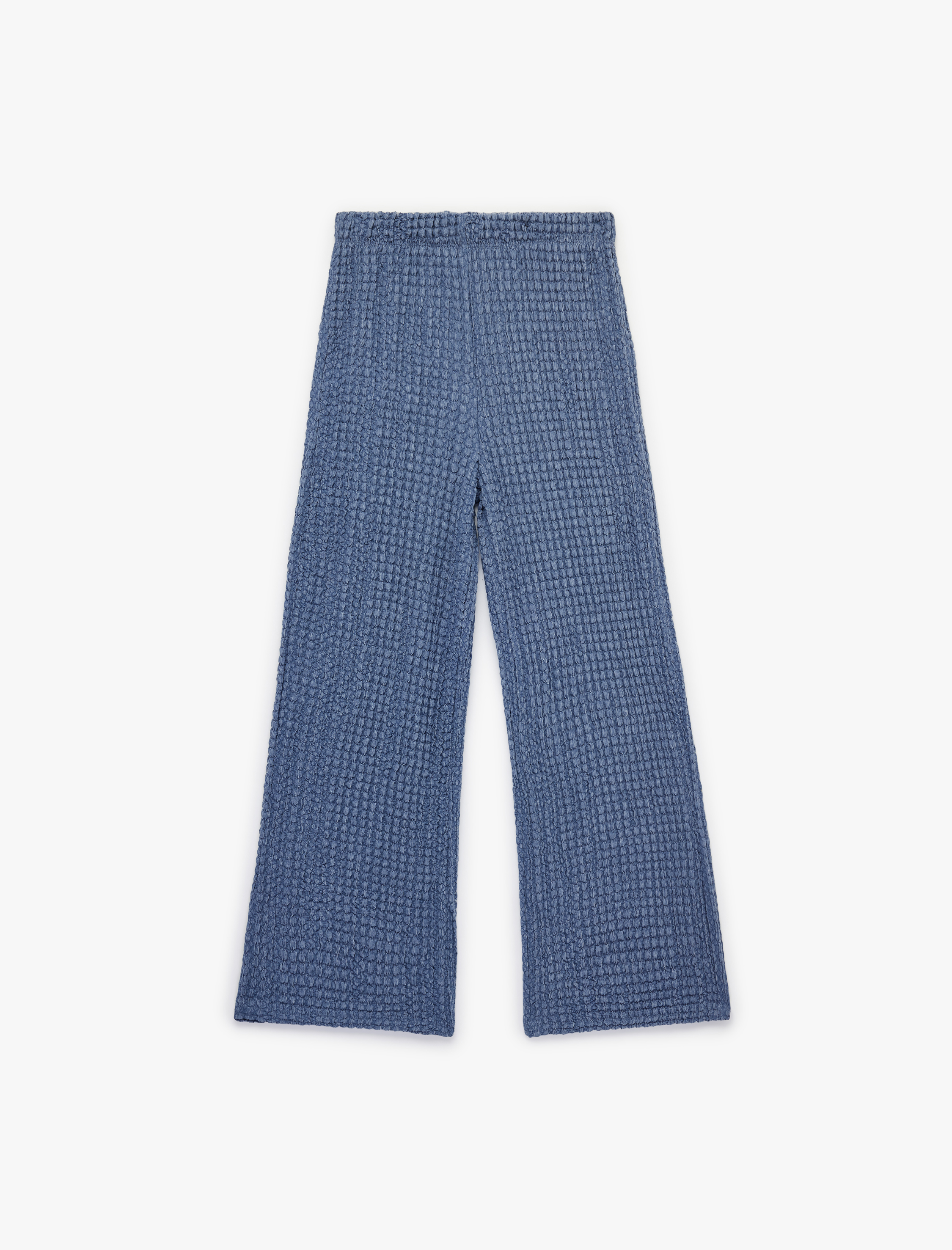  Kız Çocuk Beli Lastikli Dokulu Geniş Paça Pantolon