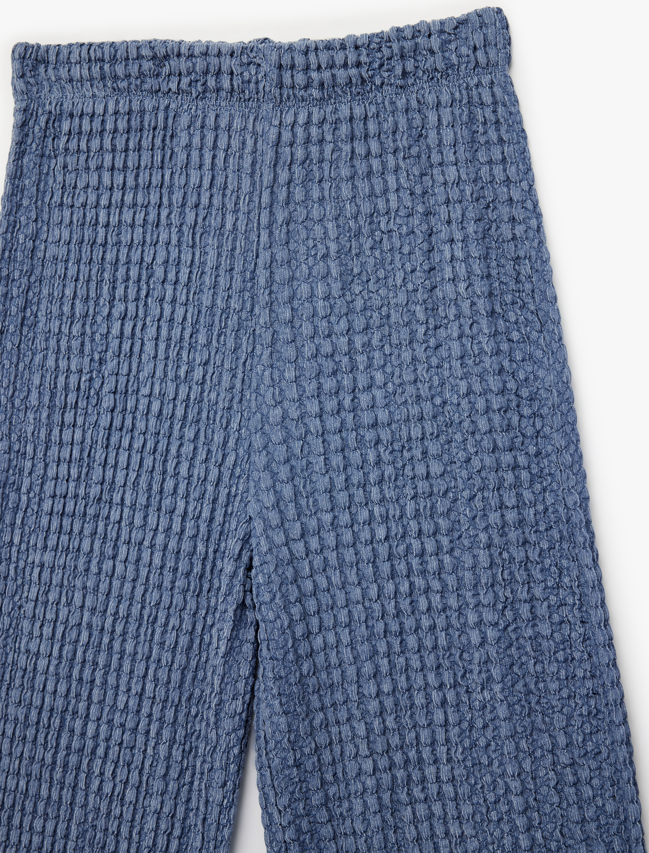  Kız Çocuk Beli Lastikli Dokulu Geniş Paça Pantolon