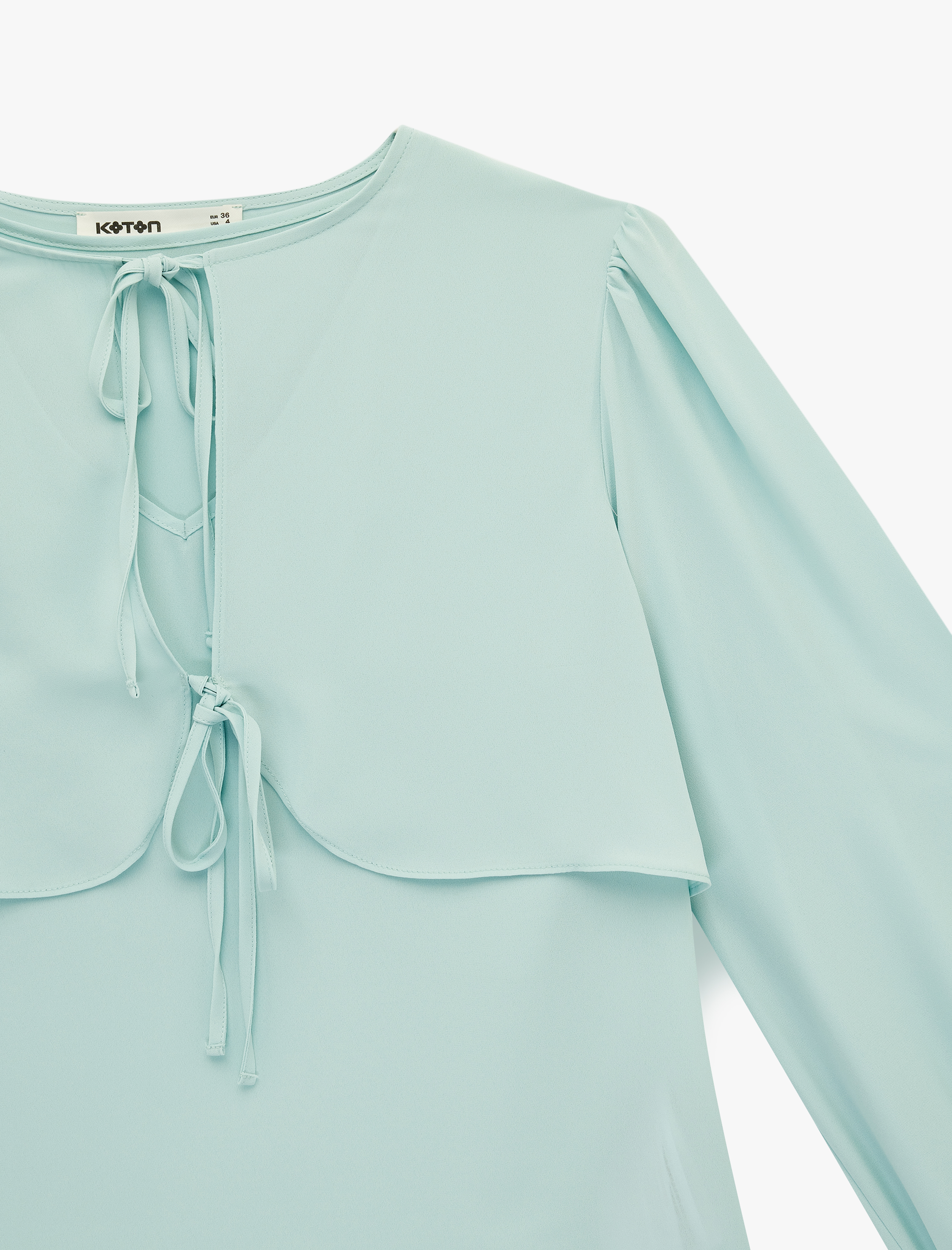   Uzun Kollu Bağcıklı Yuvarlak Yaka Şifon Bluz