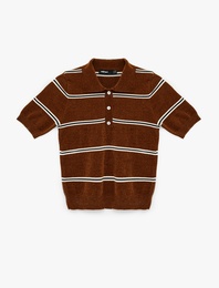 Kısa Kollu Polo Yaka Çizgili Şönil Kazak