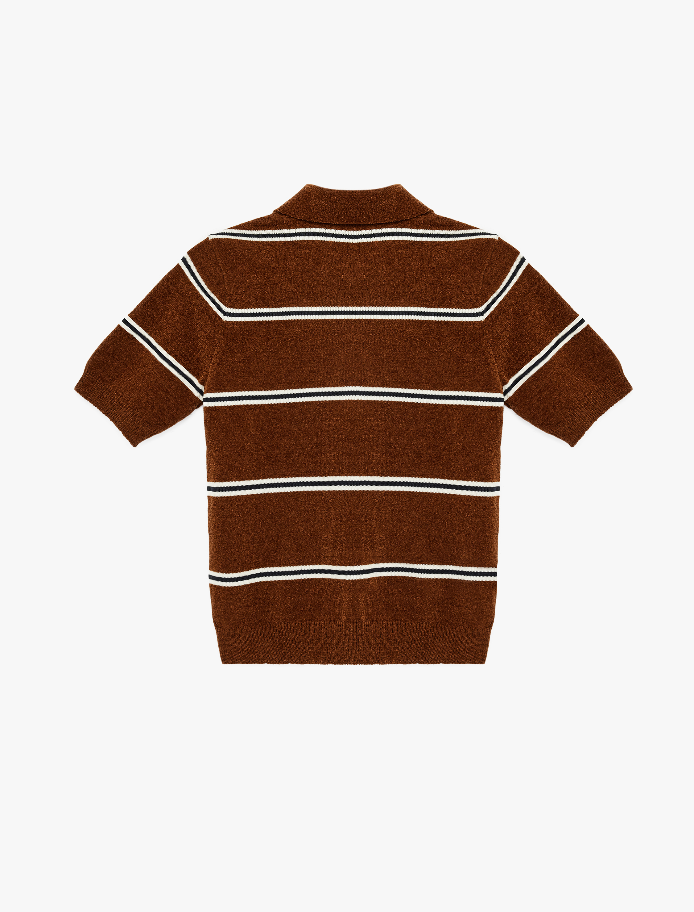   Kısa Kollu Polo Yaka Çizgili Şönil Kazak