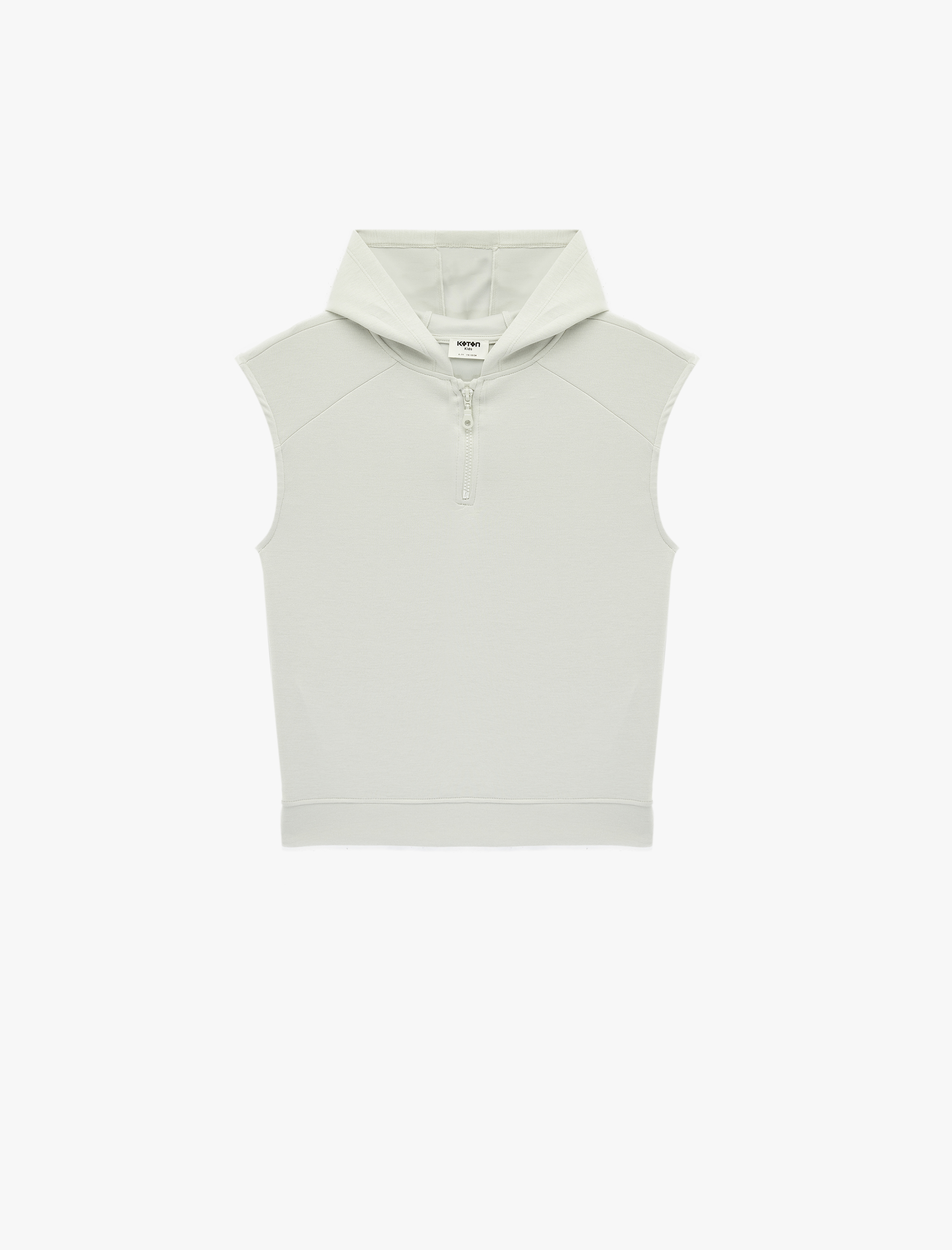  Erkek Çocuk Yarım Fermuarlı Viskon Karışımlı Kolsuz Oversize Kapüşonlu Tişört