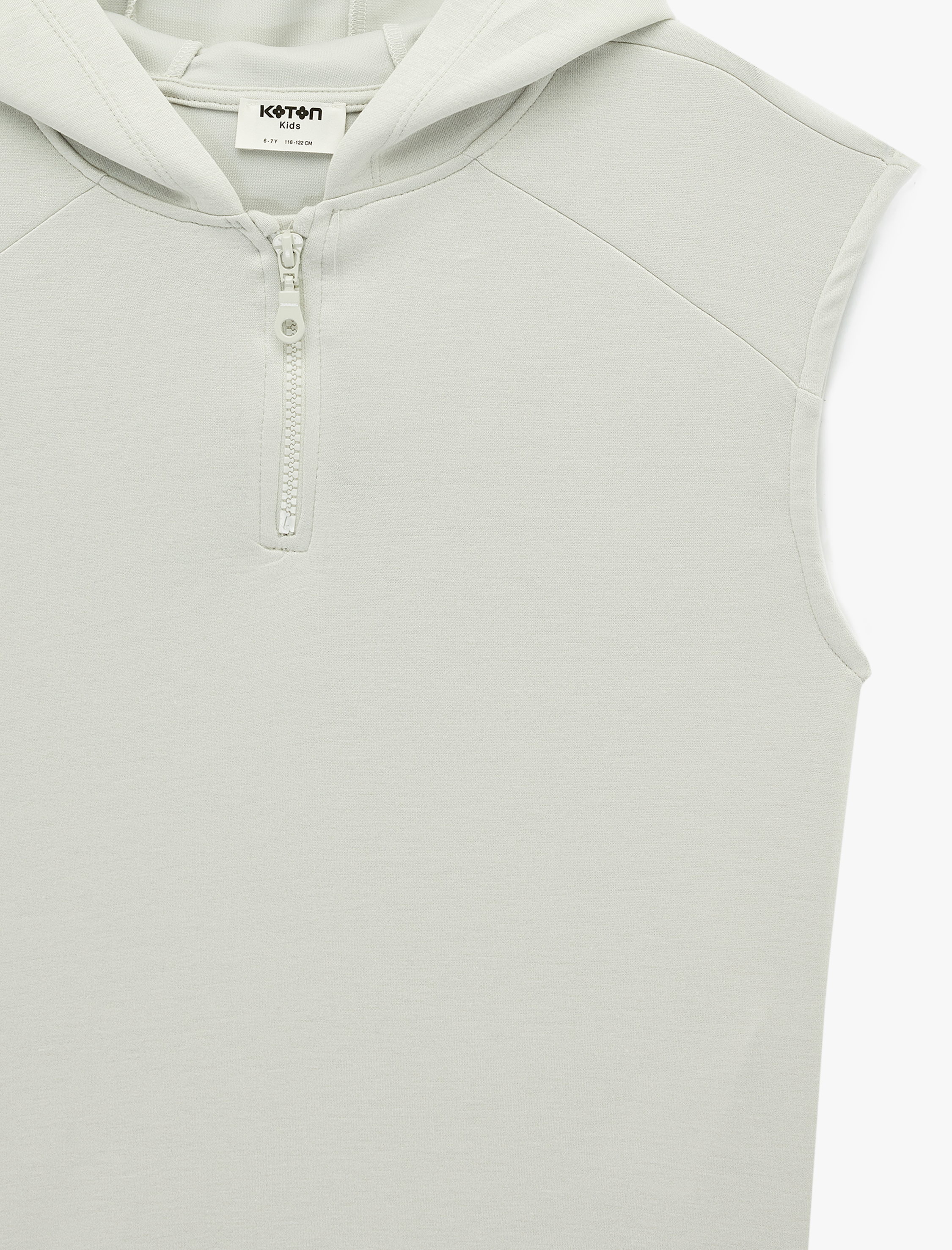  Erkek Çocuk Yarım Fermuarlı Viskon Karışımlı Kolsuz Oversize Kapüşonlu Tişört