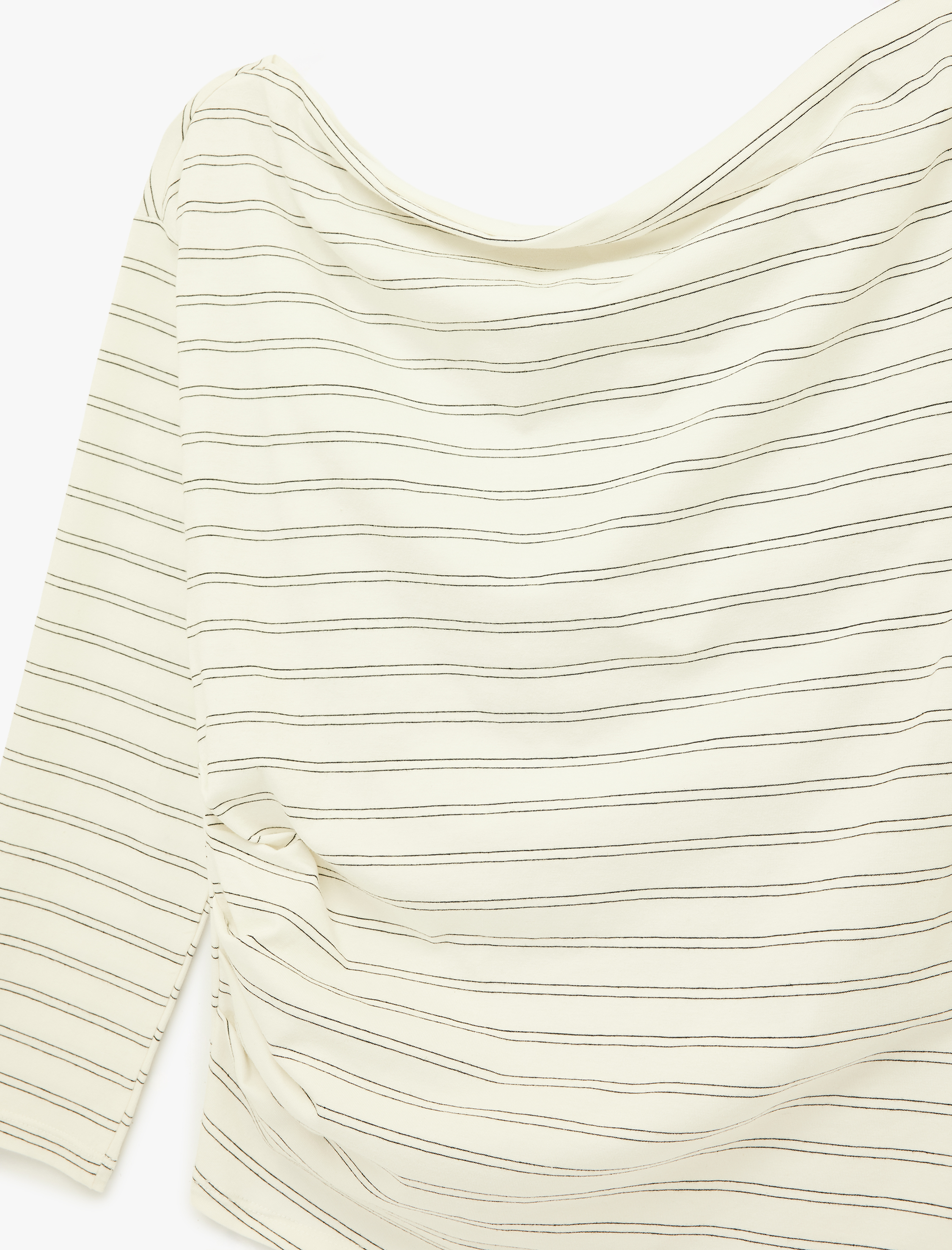   Drapeli Uzun Kollu Asimetrik Yaka Çizgili Tişört