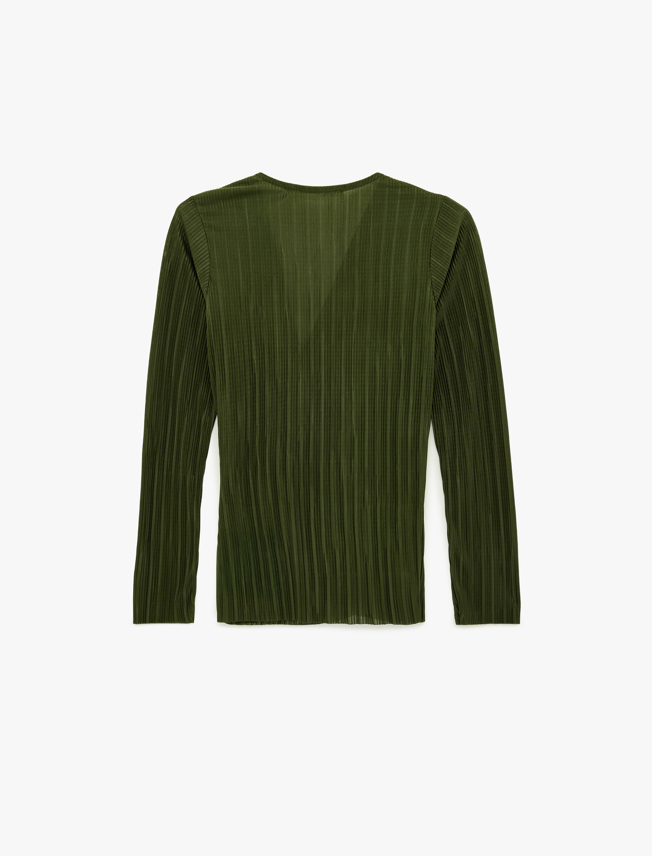   Uzun Kollu Aksesuar Detaylı Kruvaze Piliseli Bluz