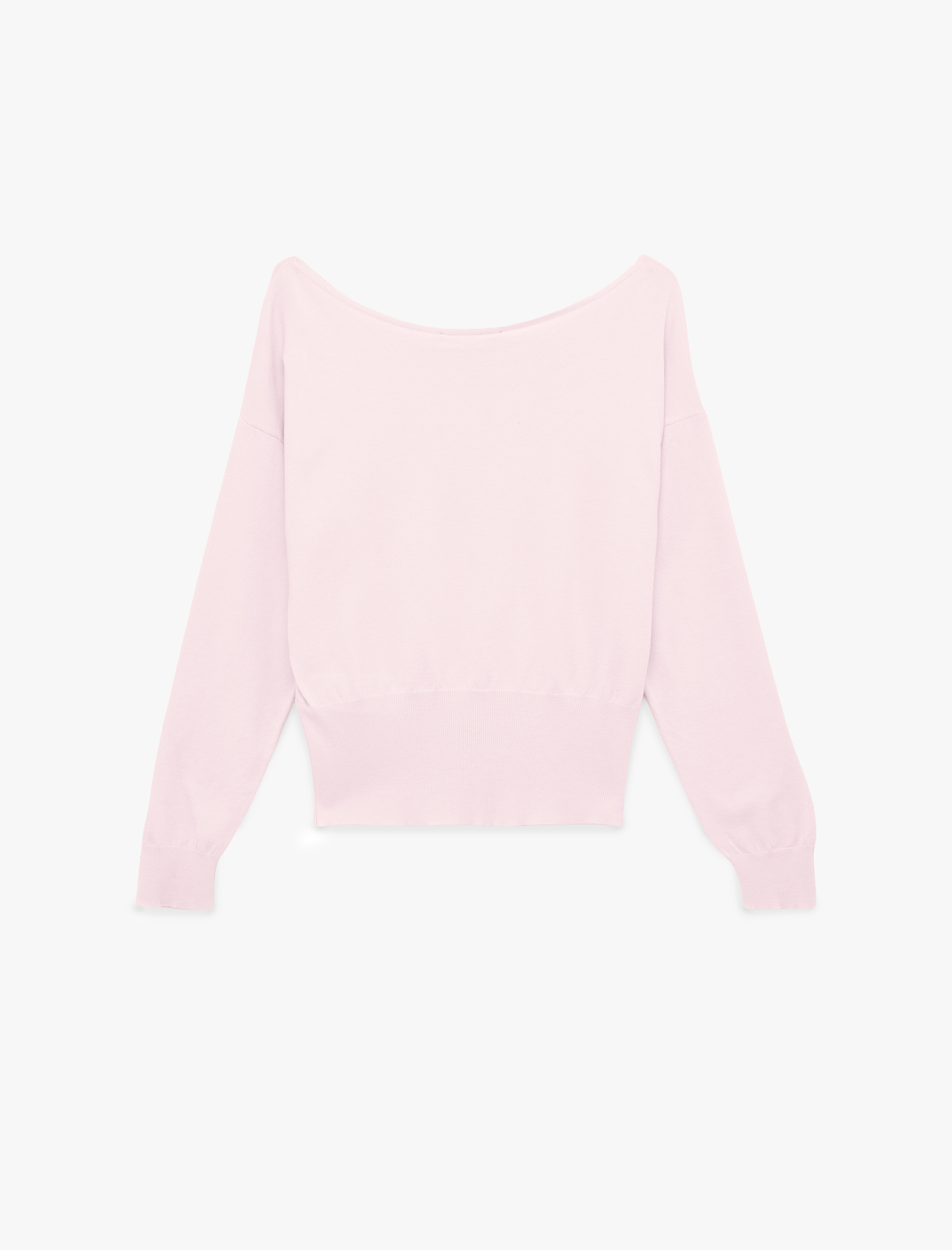   Viskon Karışımlı Uzun Kollu Kayık Yaka Kazak