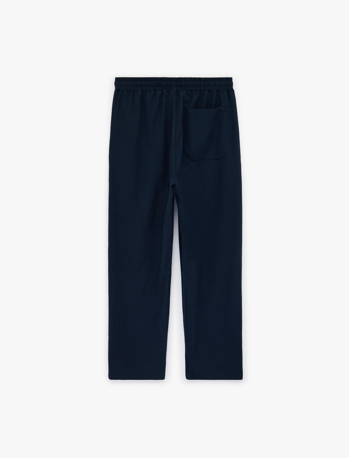  Regular Fit Cepli Krinkıl Beli Bağcıklı Chino Pantolon