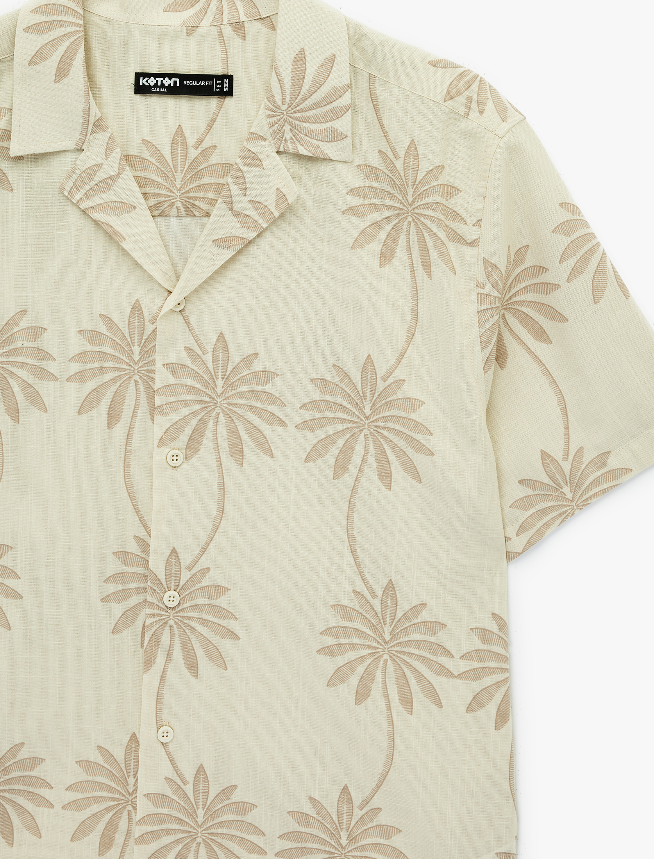   Regular Fit Kısa Kollu Pamuklu Palmiye Desenli Apaş Yaka Gömlek