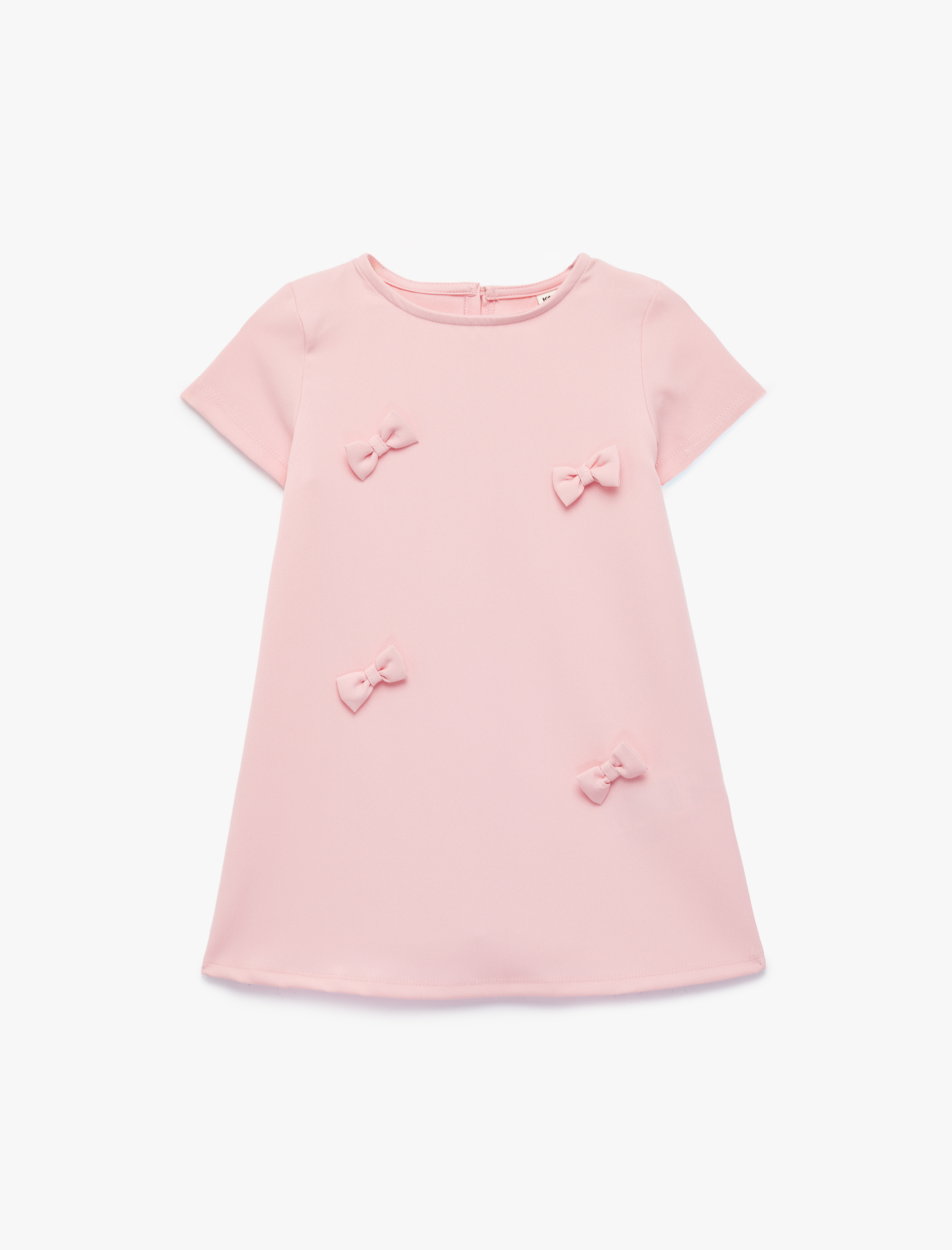  Kız Bebek Kurdele Detaylı Kısa Kollu Bisiklet Yaka Elbise