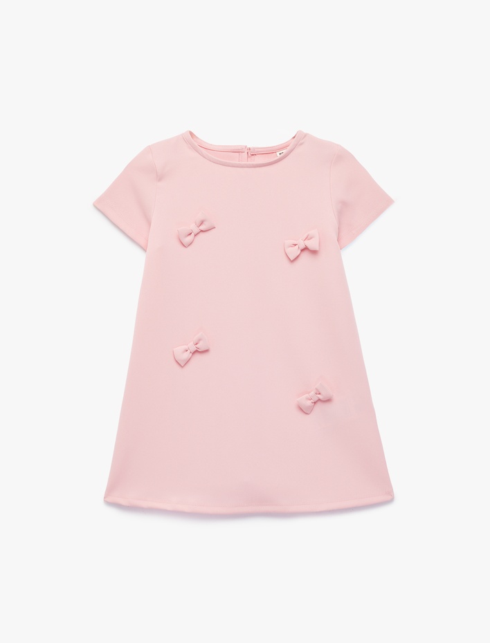 Kız Bebek Kurdele Detaylı Kısa Kollu Bisiklet Yaka Elbise