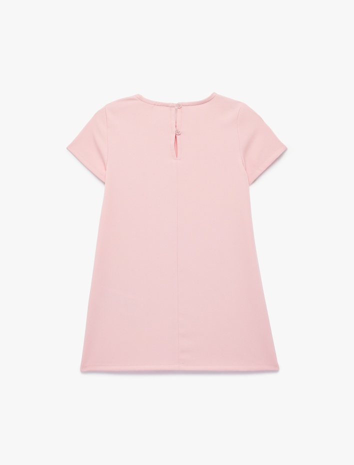 Kız Bebek Kurdele Detaylı Kısa Kollu Bisiklet Yaka Elbise