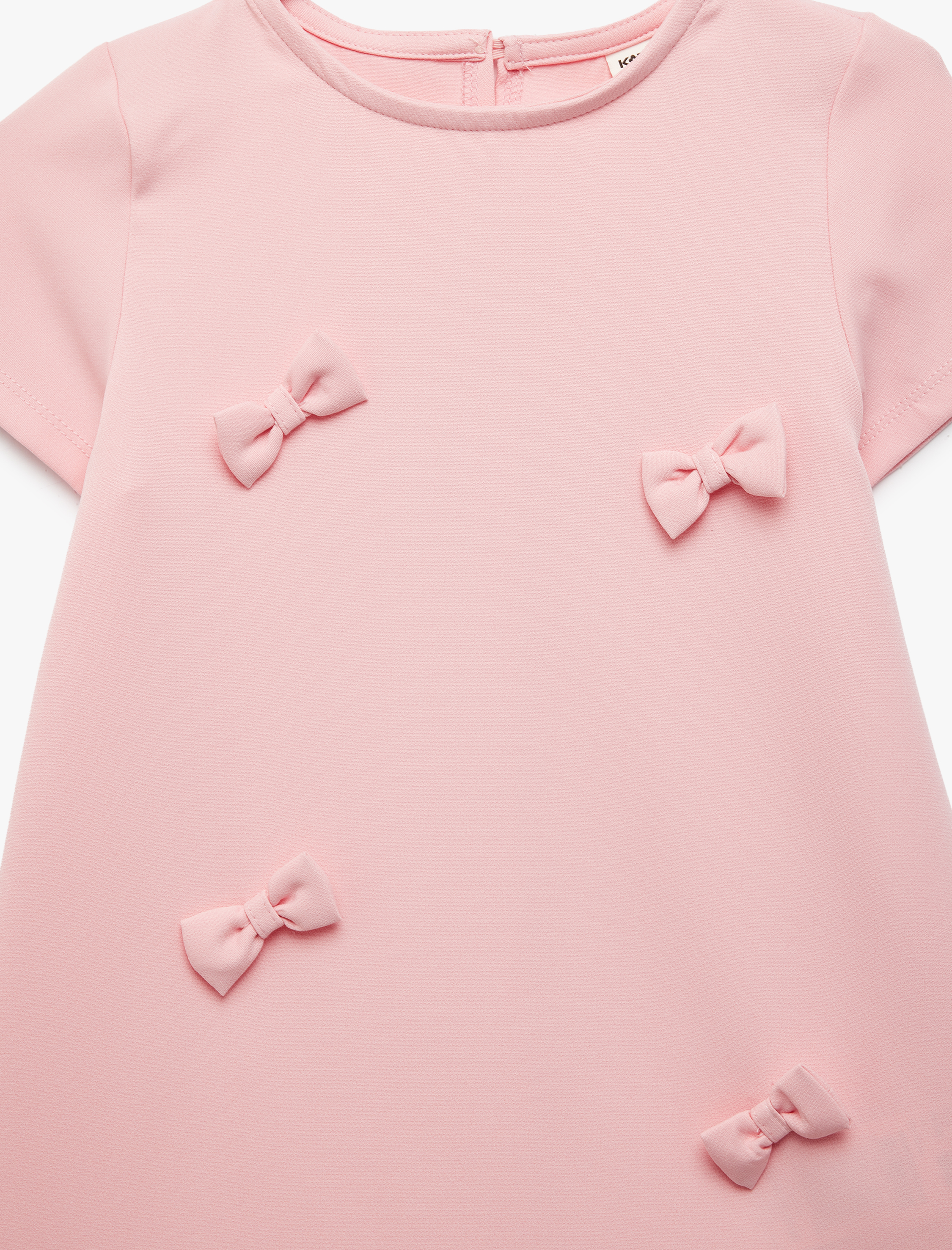  Kız Bebek Kurdele Detaylı Kısa Kollu Bisiklet Yaka Elbise