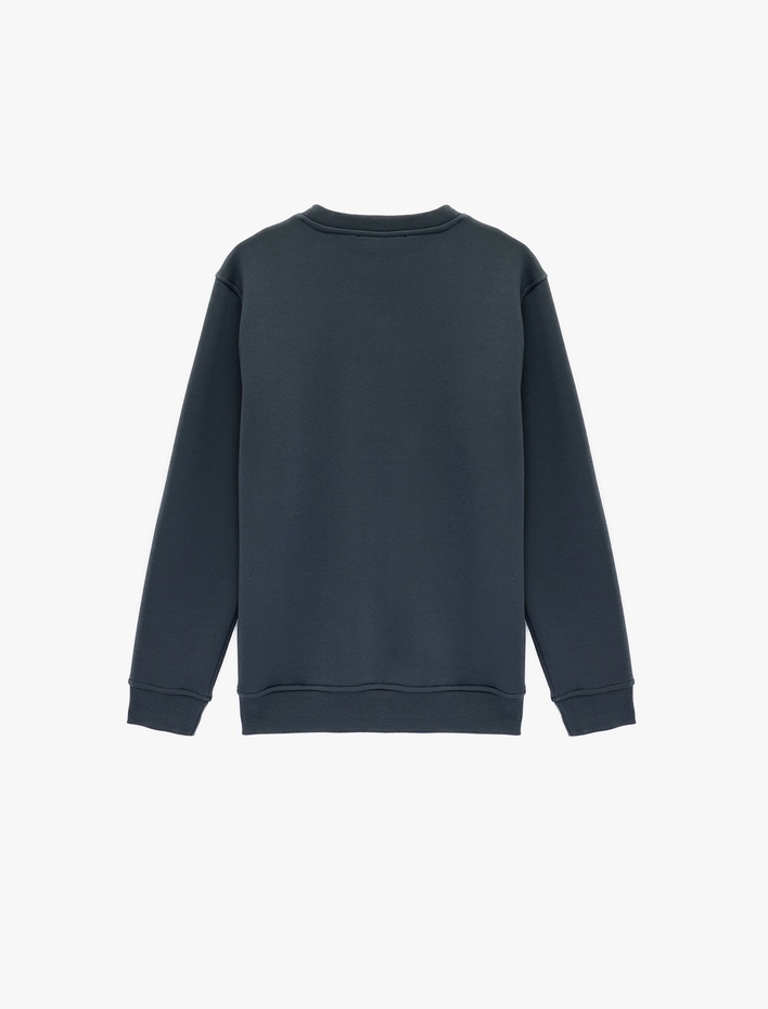  Uzun Kollu Şardonlu Baskılı Bisiklet Yaka Sweatshirt