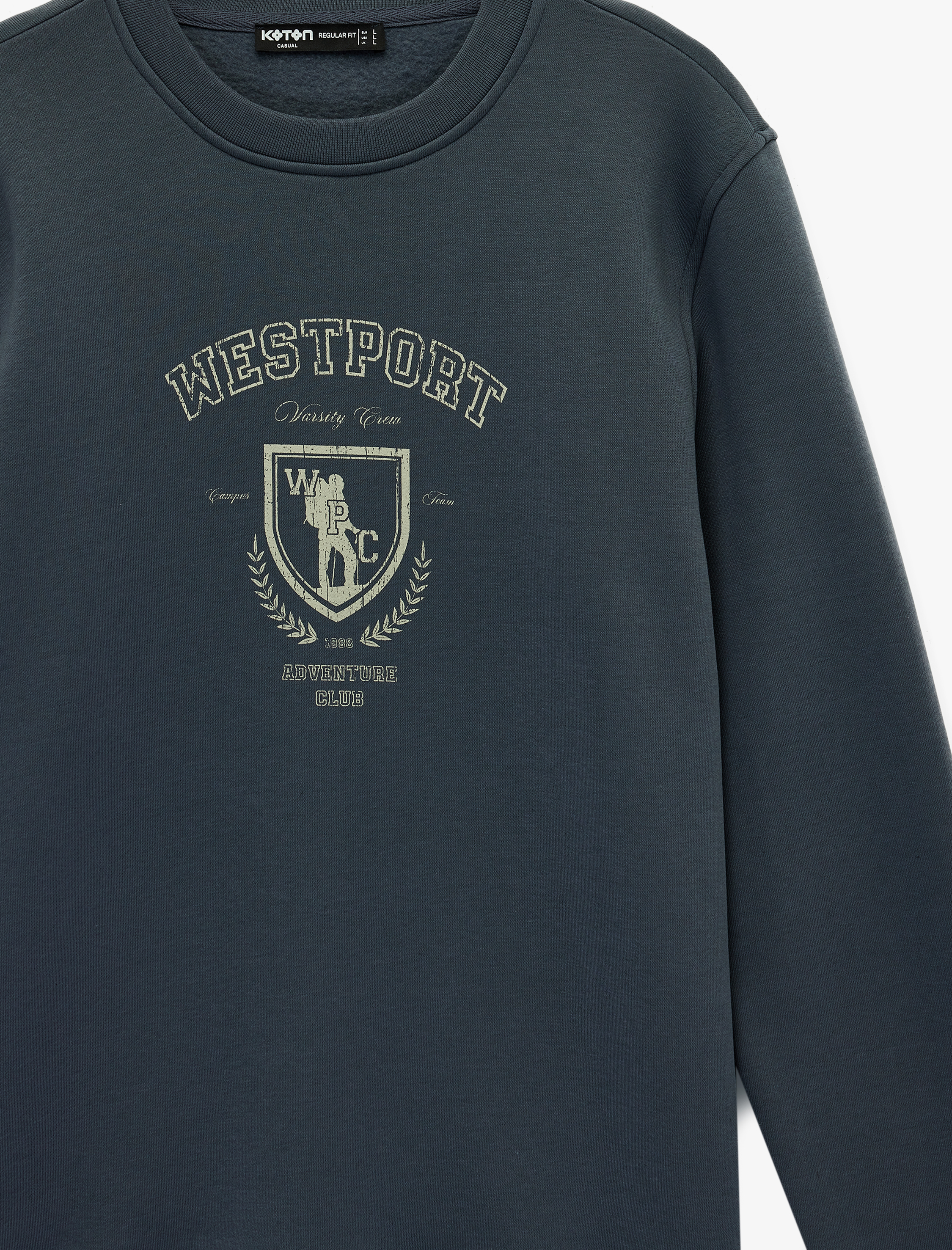   Uzun Kollu Şardonlu Baskılı Bisiklet Yaka Sweatshirt