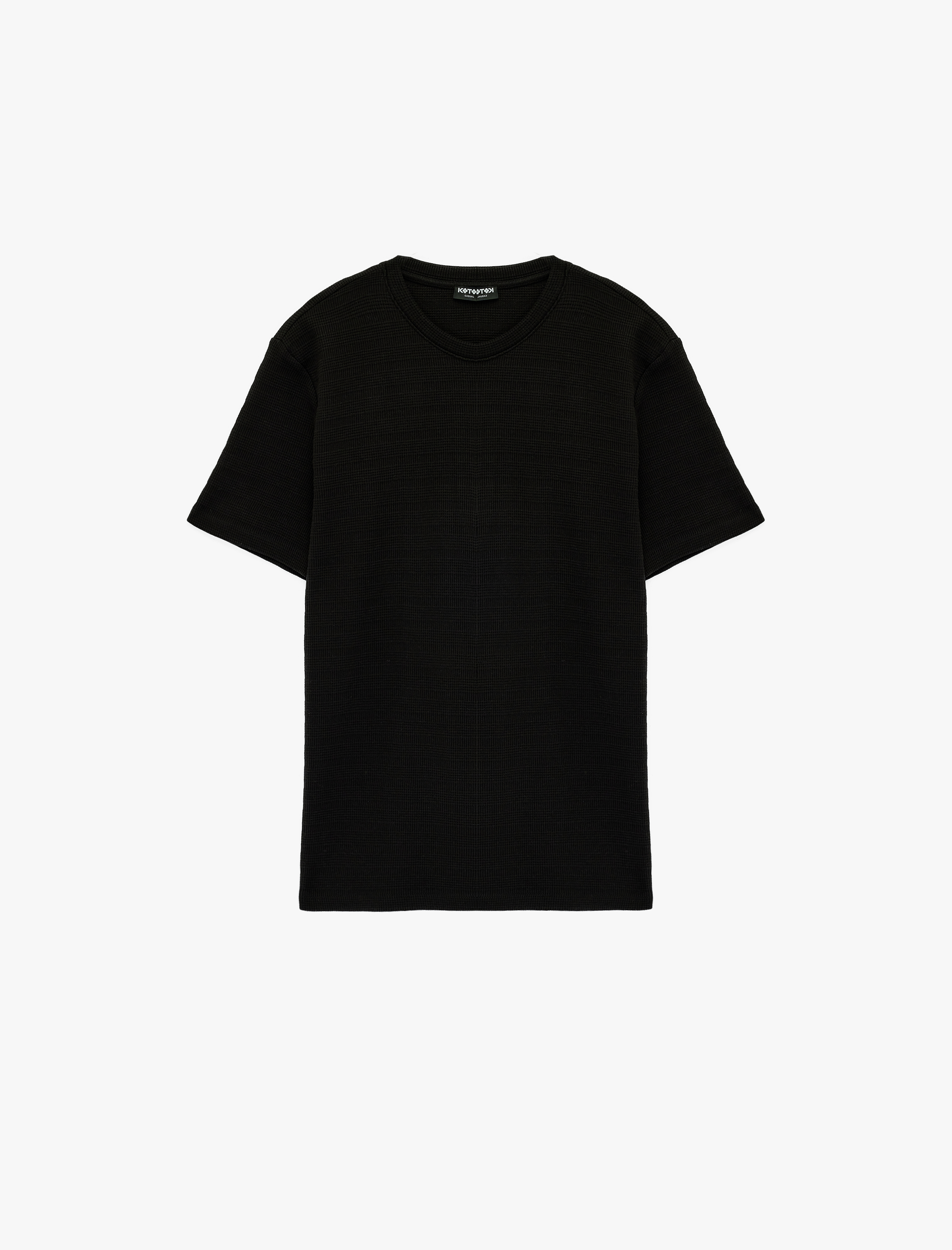   Kısa Kollu Dokulu Bisiklet Yaka Pamuklu Slim Fit Tişört