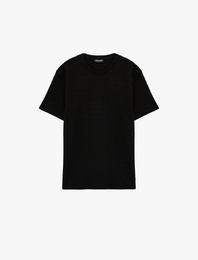 Kısa Kollu Dokulu Bisiklet Yaka Pamuklu Slim Fit Tişört