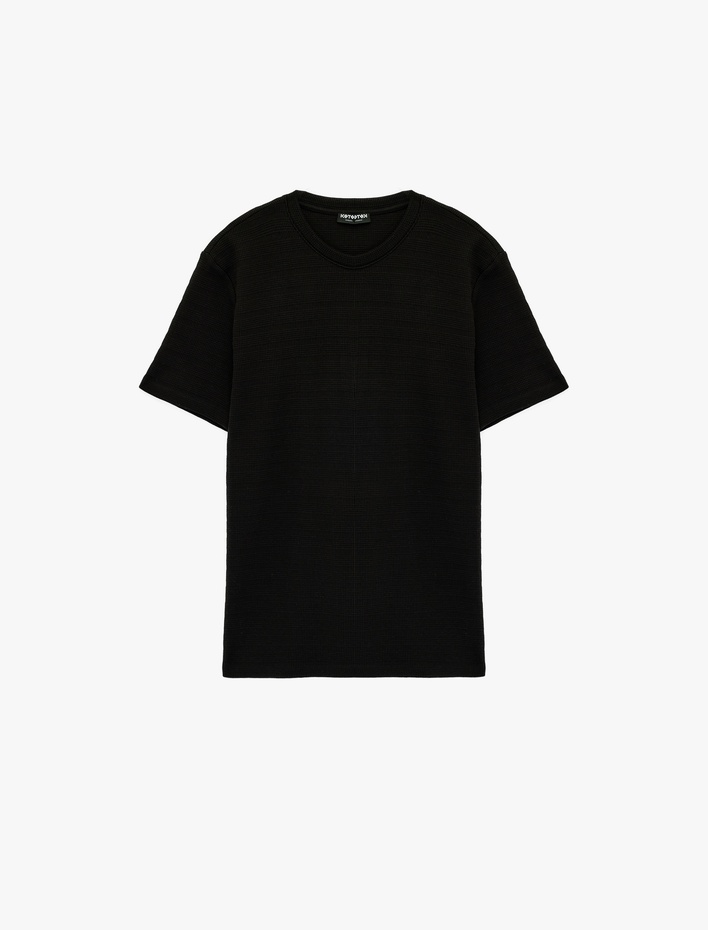  Kısa Kollu Dokulu Bisiklet Yaka Pamuklu Slim Fit Tişört