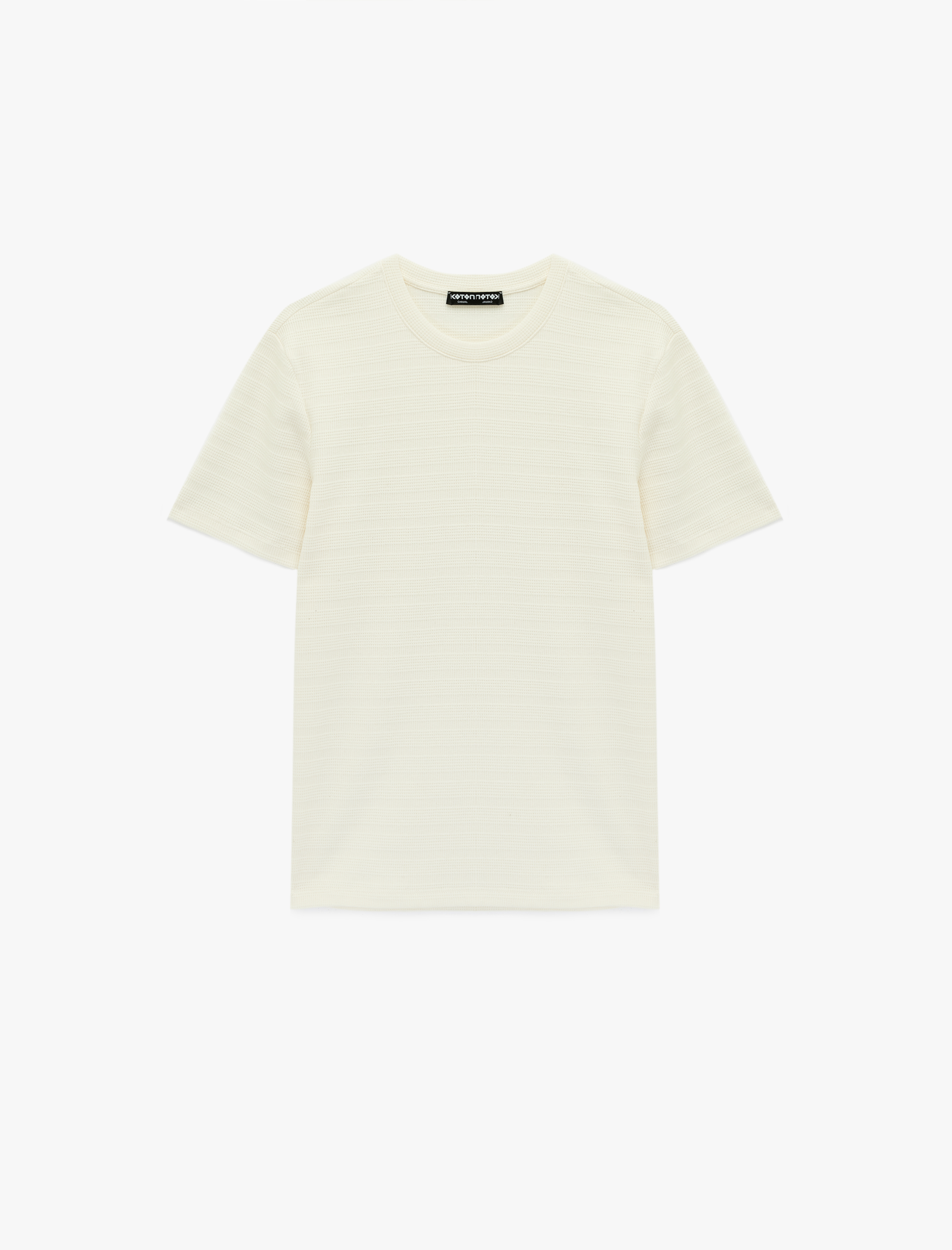   Kısa Kollu Dokulu Bisiklet Yaka Pamuklu Slim Fit Tişört