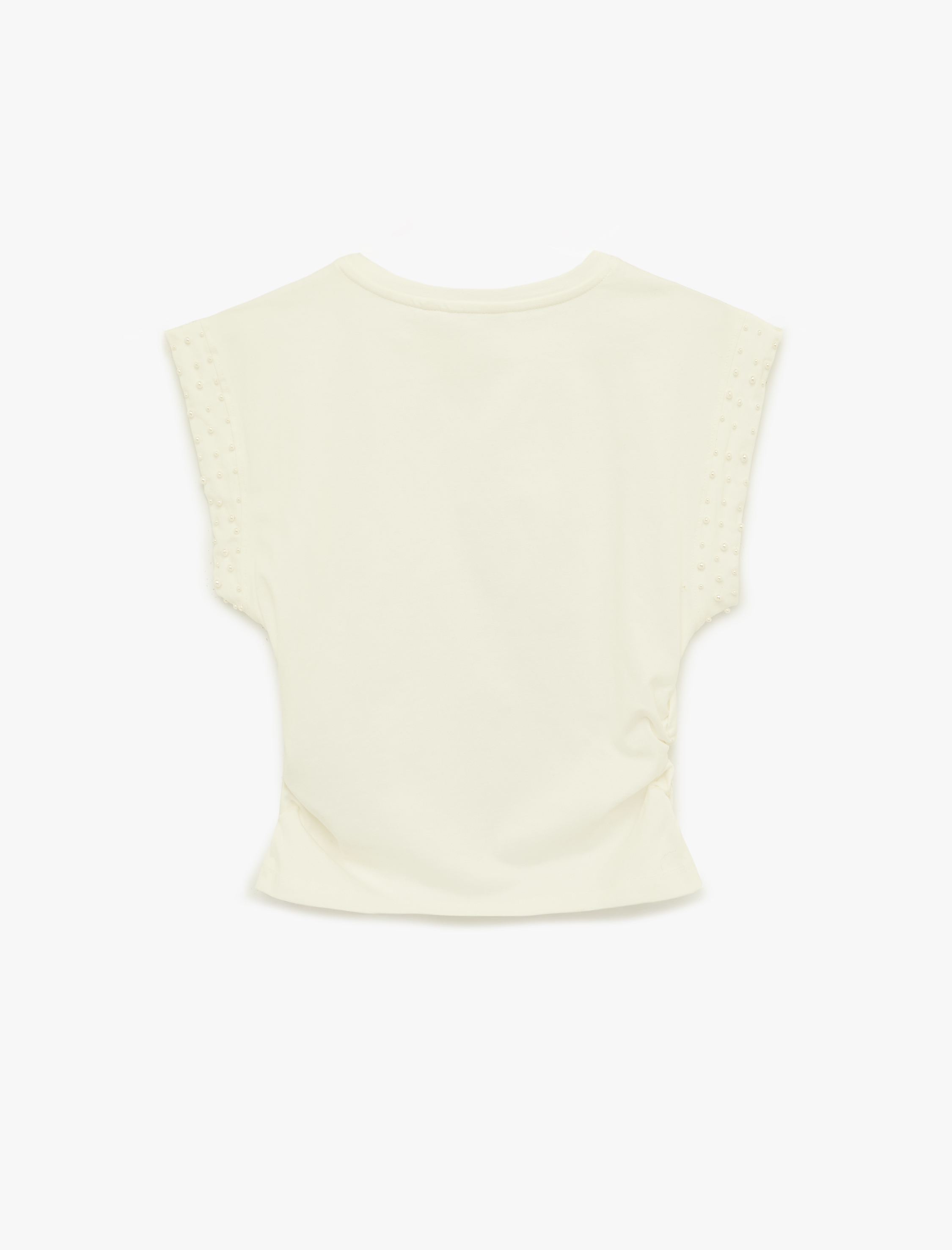   Pamuklu Kısa Kollu Bisiklet Yaka İnci İşleme Detaylı Tişört