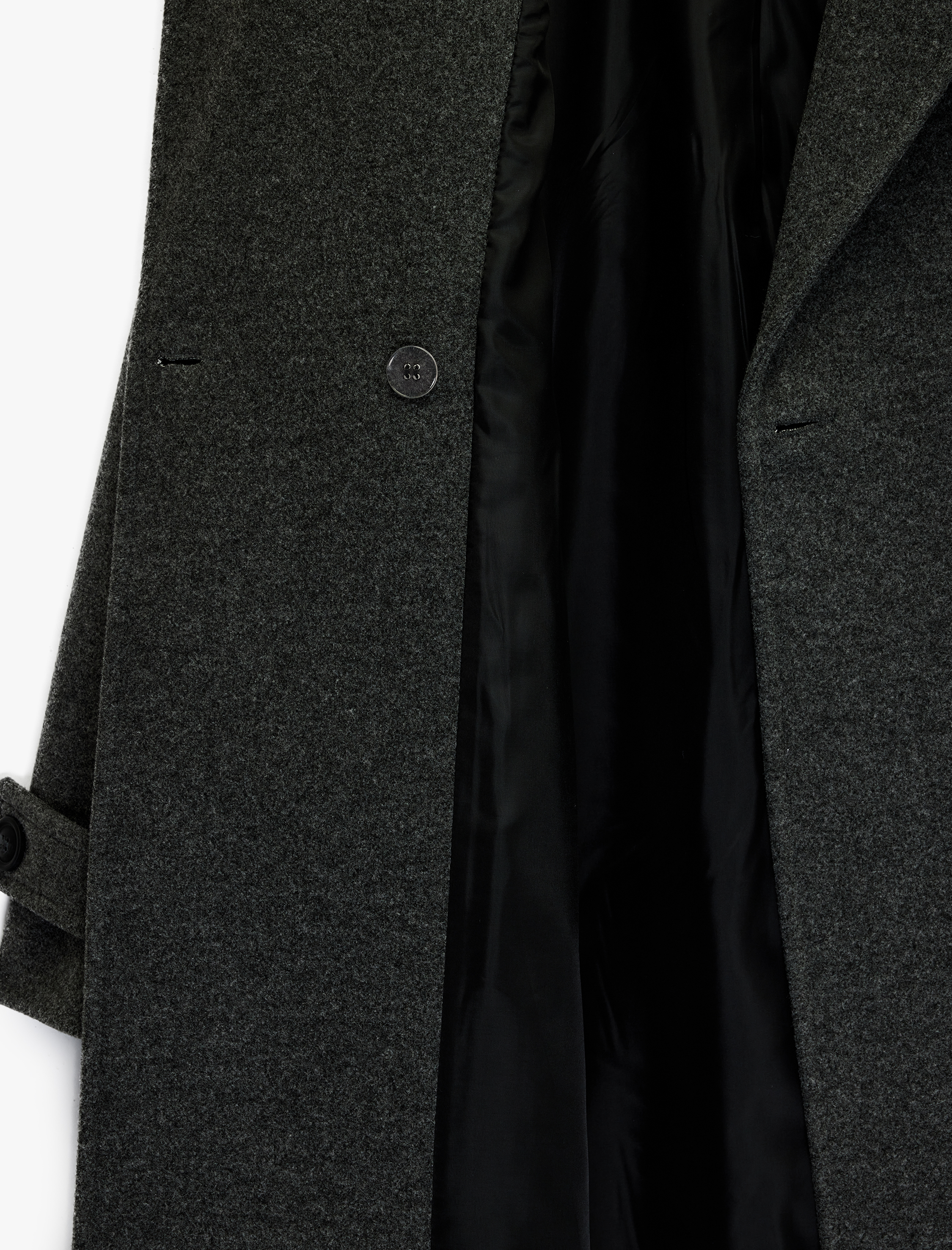   Uzun Kollu Düğmeli Cepli Kruvaze Uzun Oversize Kaşe Kaban