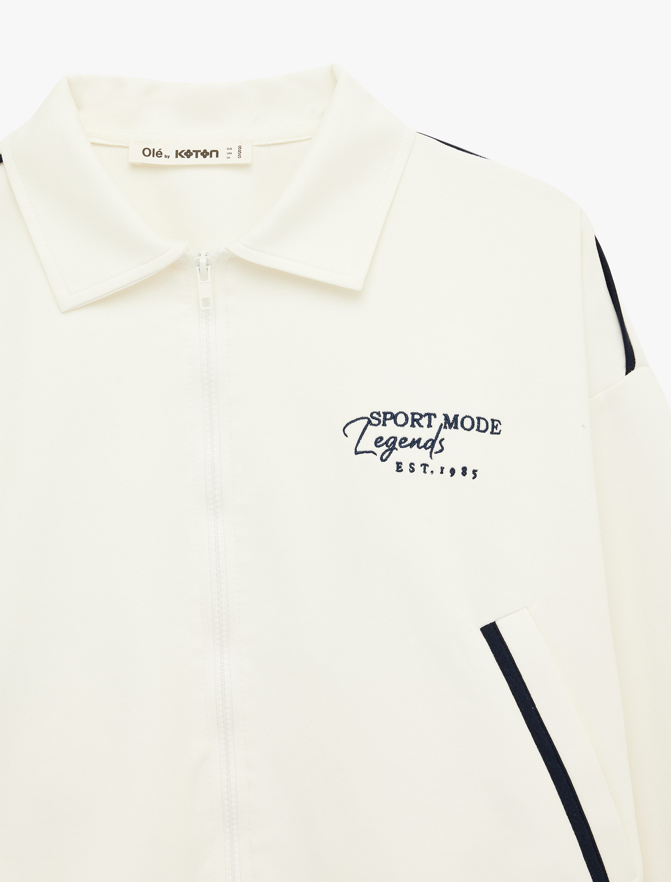   Şardonlu Nakışlı Biyeli Cepli Oversize Fermuarlı Sweatshirt